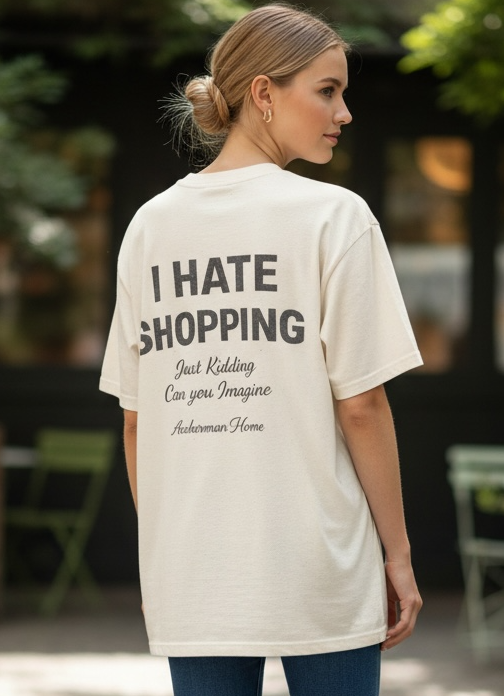 'I Hate Shopping' Oversized Unisex Graphic Tee