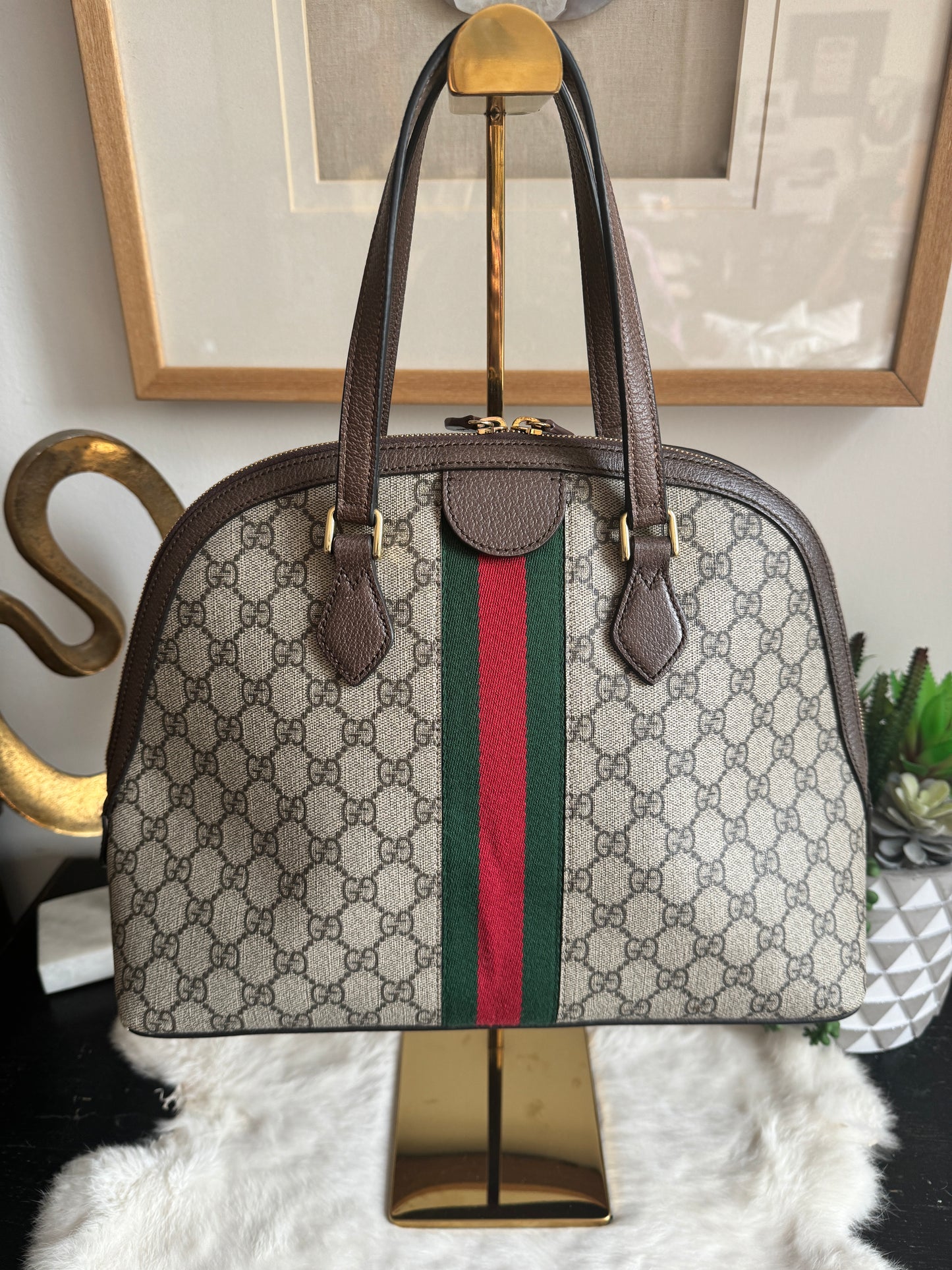 GUCCI Ophidia Supreme Canvas Round Top Medium Tote