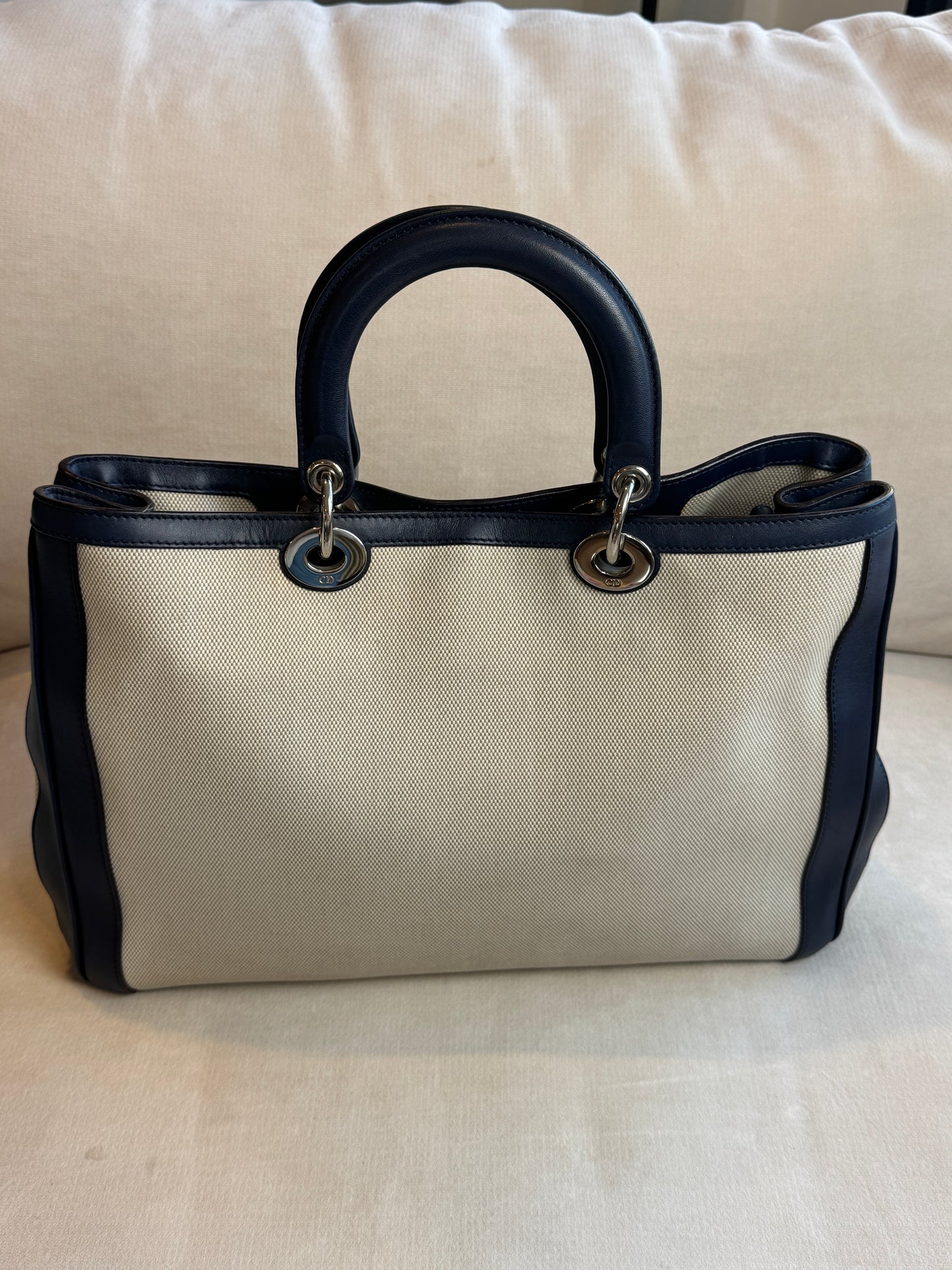 Dior Navy Canvas and Leather Large Diorissimo Tote Tan/Navy