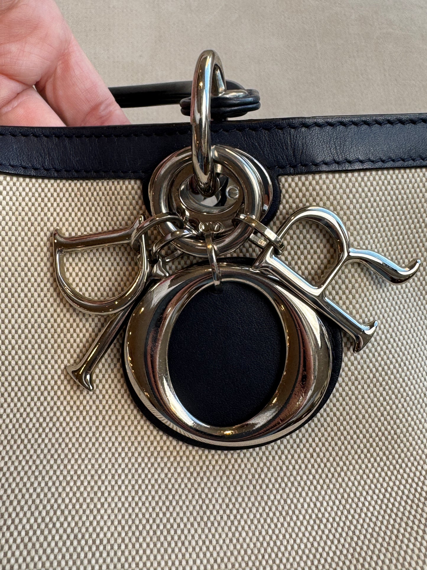 Dior Navy Canvas and Leather Large Diorissimo Tote Tan/Navy