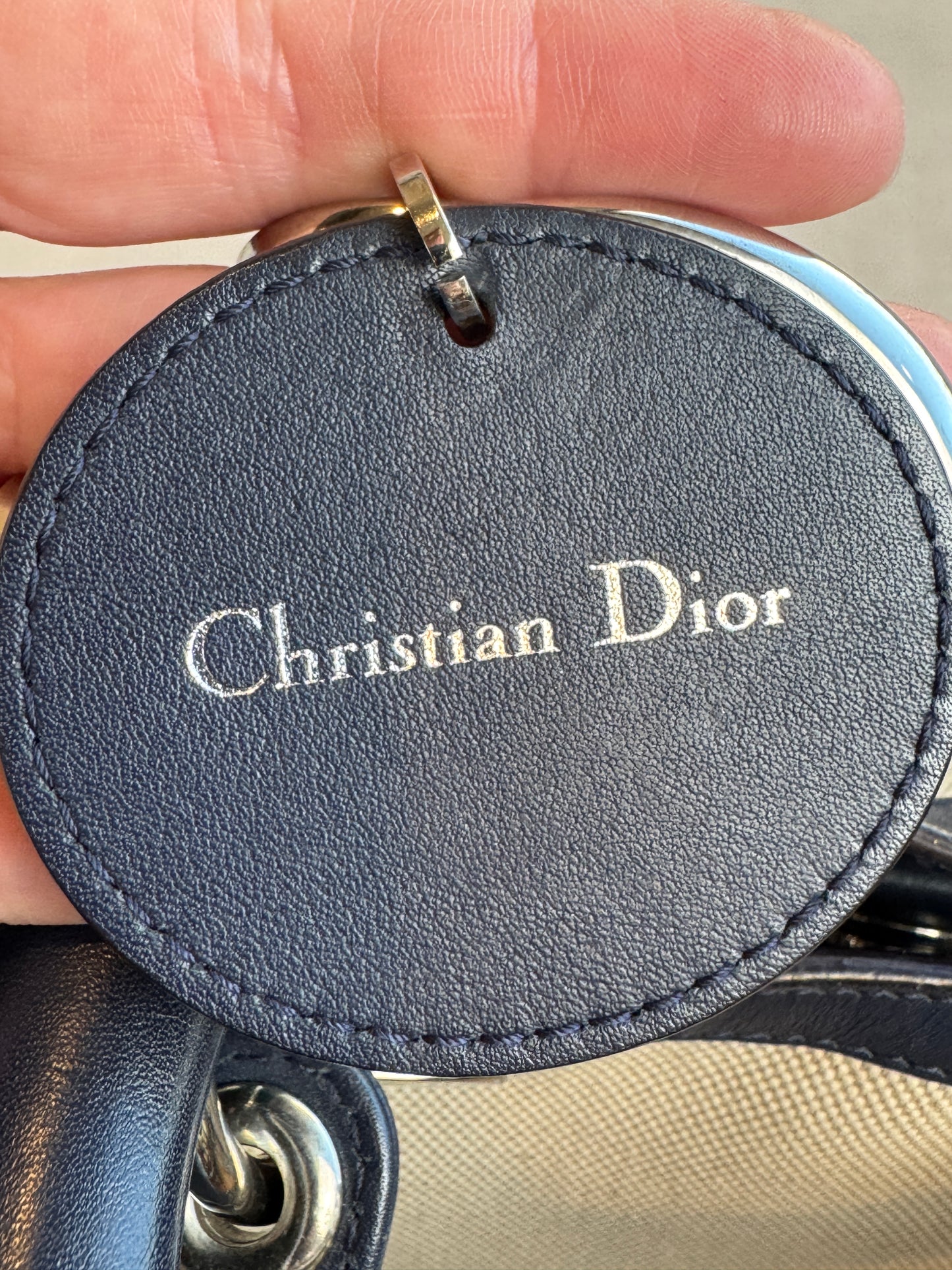 Dior Navy Canvas and Leather Large Diorissimo Tote Tan/Navy