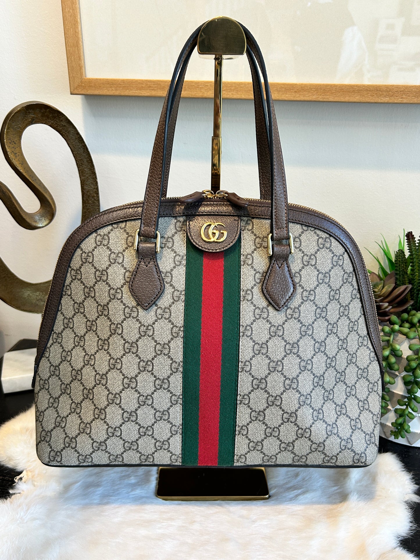 GUCCI Ophidia Supreme Canvas Round Top Medium Tote