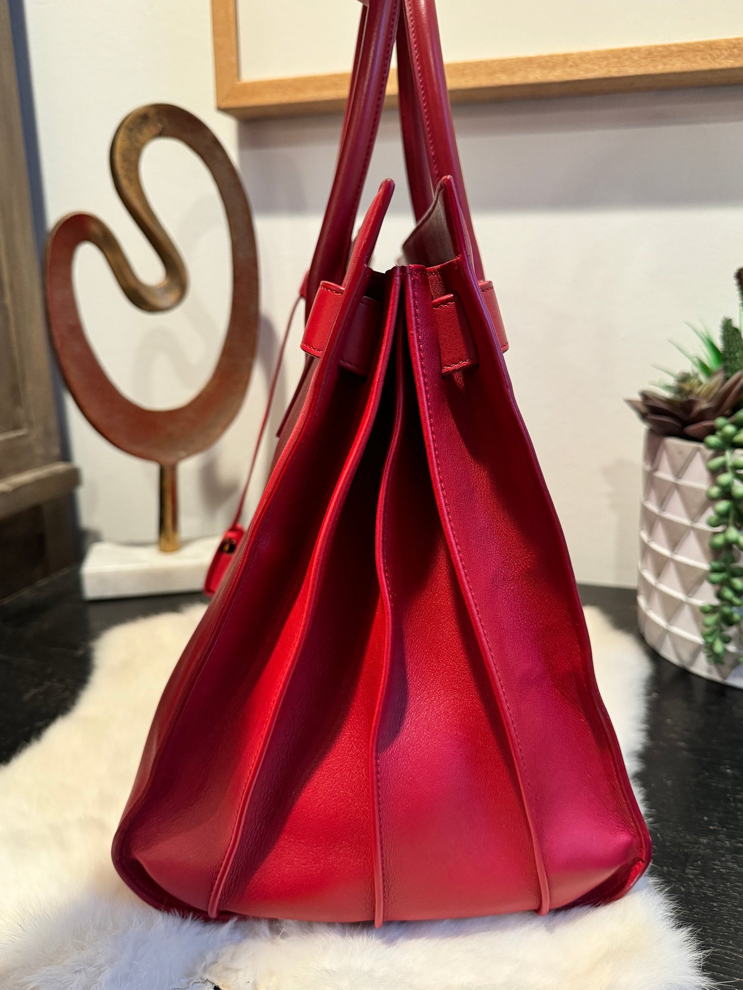 YSL Calfskin Large Sac de Jour Carryall Rouge Orient