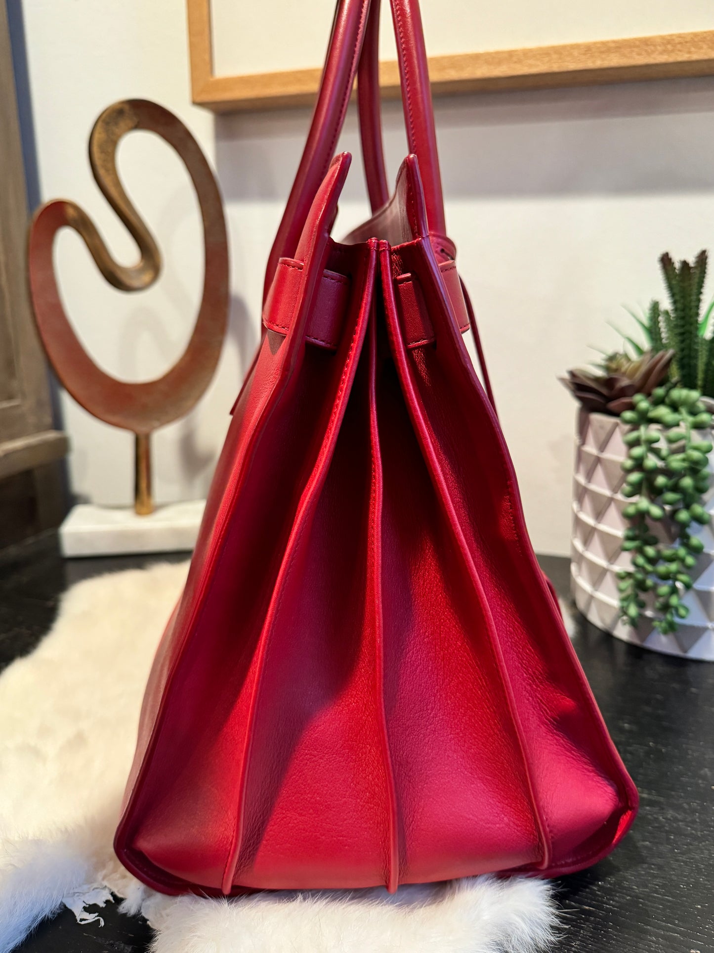 YSL Calfskin Large Sac de Jour Carryall Rouge Orient