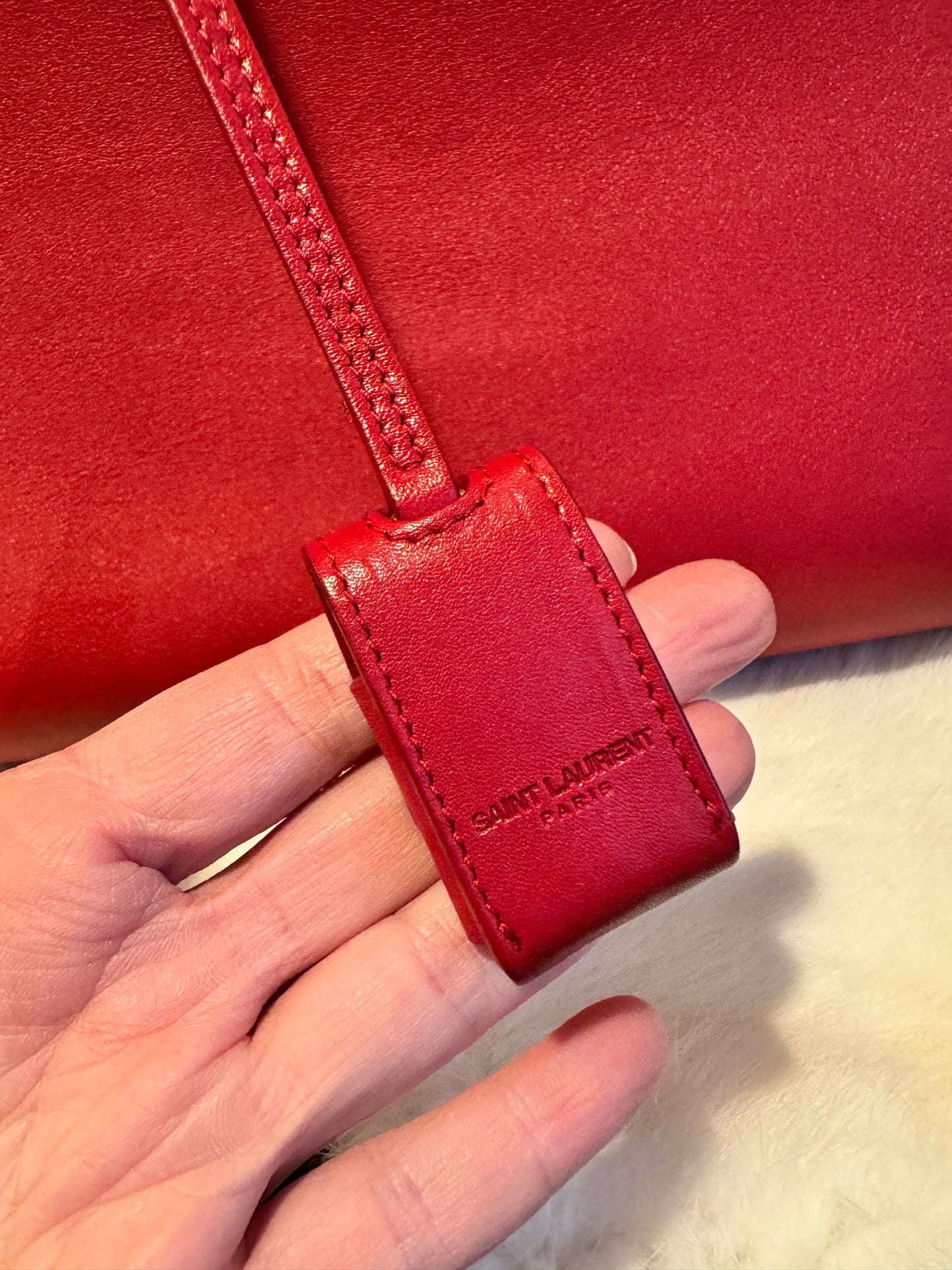 YSL Calfskin Large Sac de Jour Carryall Rouge Orient