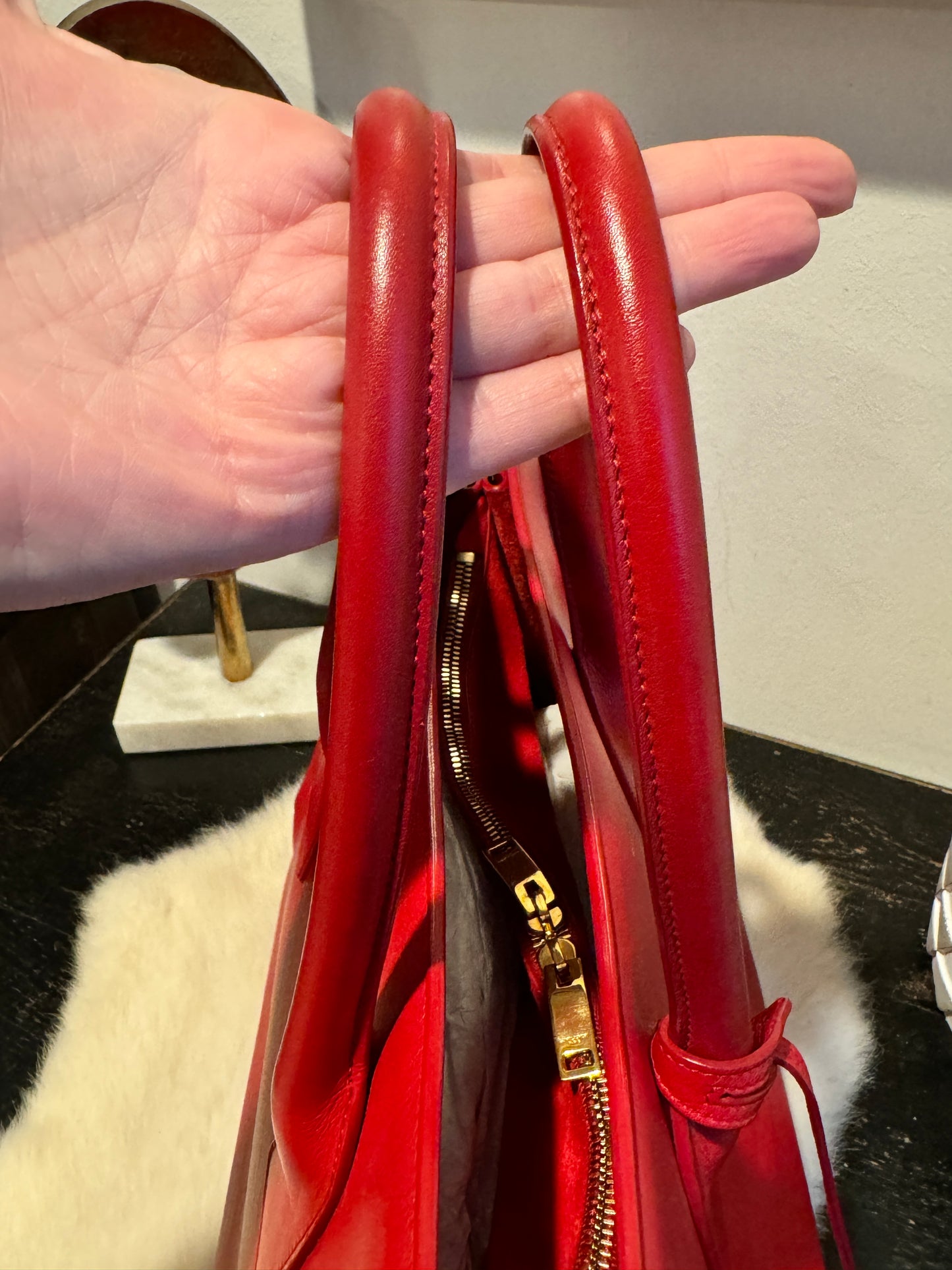 YSL Calfskin Large Sac de Jour Carryall Rouge Orient