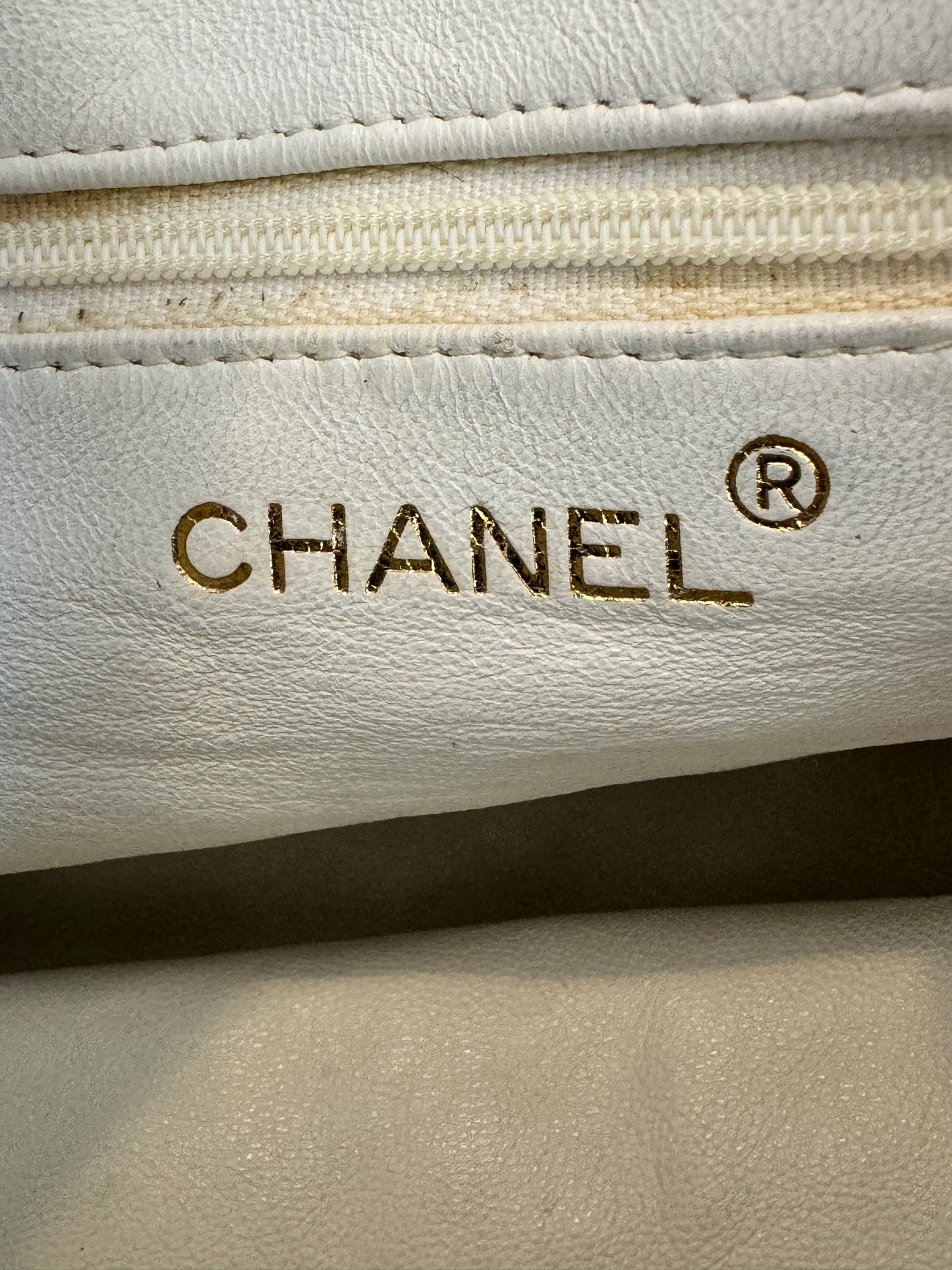 Chanel Small White Lambskin Bucket Pouch