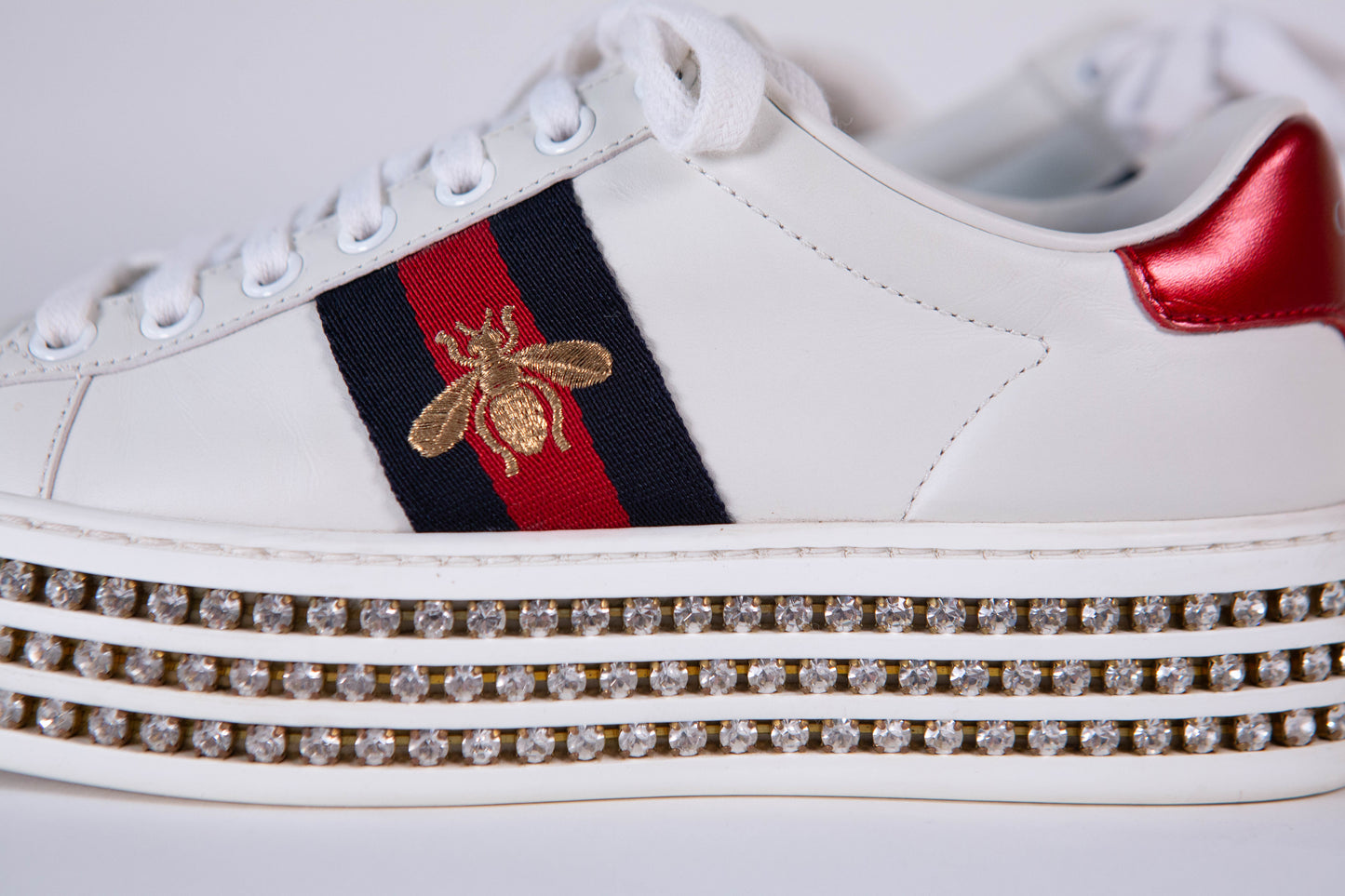 GUCCI Ace Bee Rhinestone Platforms Women's Size 35EU