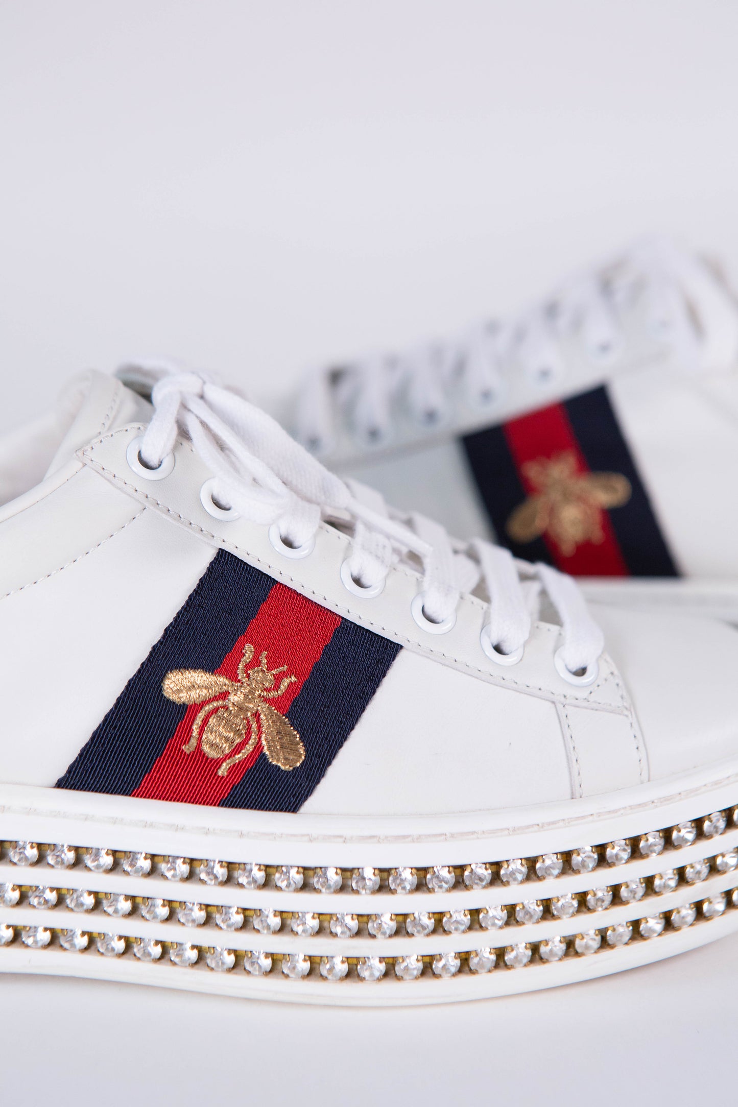 GUCCI Ace Bee Rhinestone Platforms Women's Size 35EU