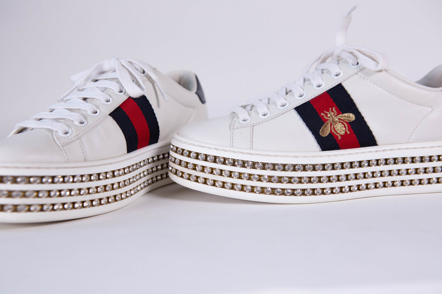 GUCCI Ace Bee Rhinestone Platforms Women's Size 35EU