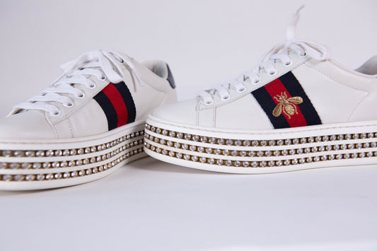 GUCCI Ace Bee Rhinestone Platforms Women's Size 35EU