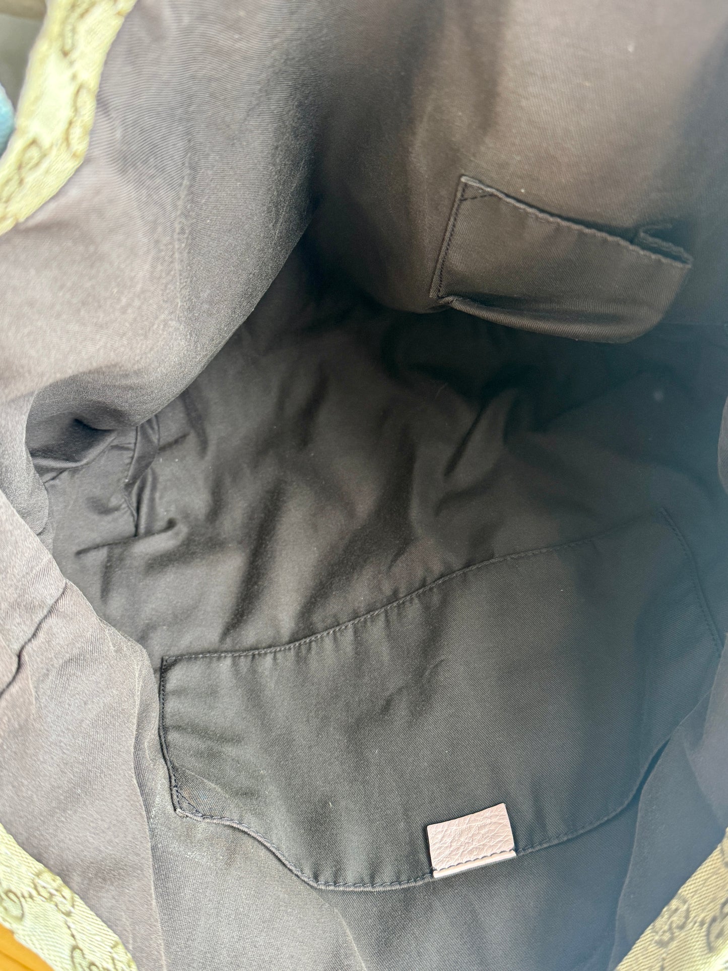 GUCCI Tan/Pink Canvas Sherry Line Web Tote