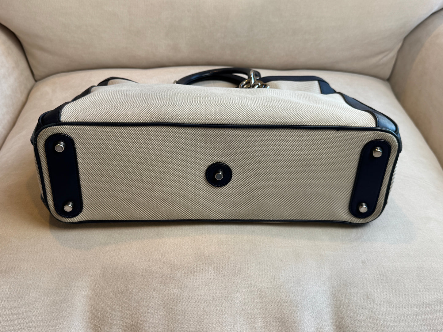 Dior Navy Canvas and Leather Large Diorissimo Tote Tan/Navy