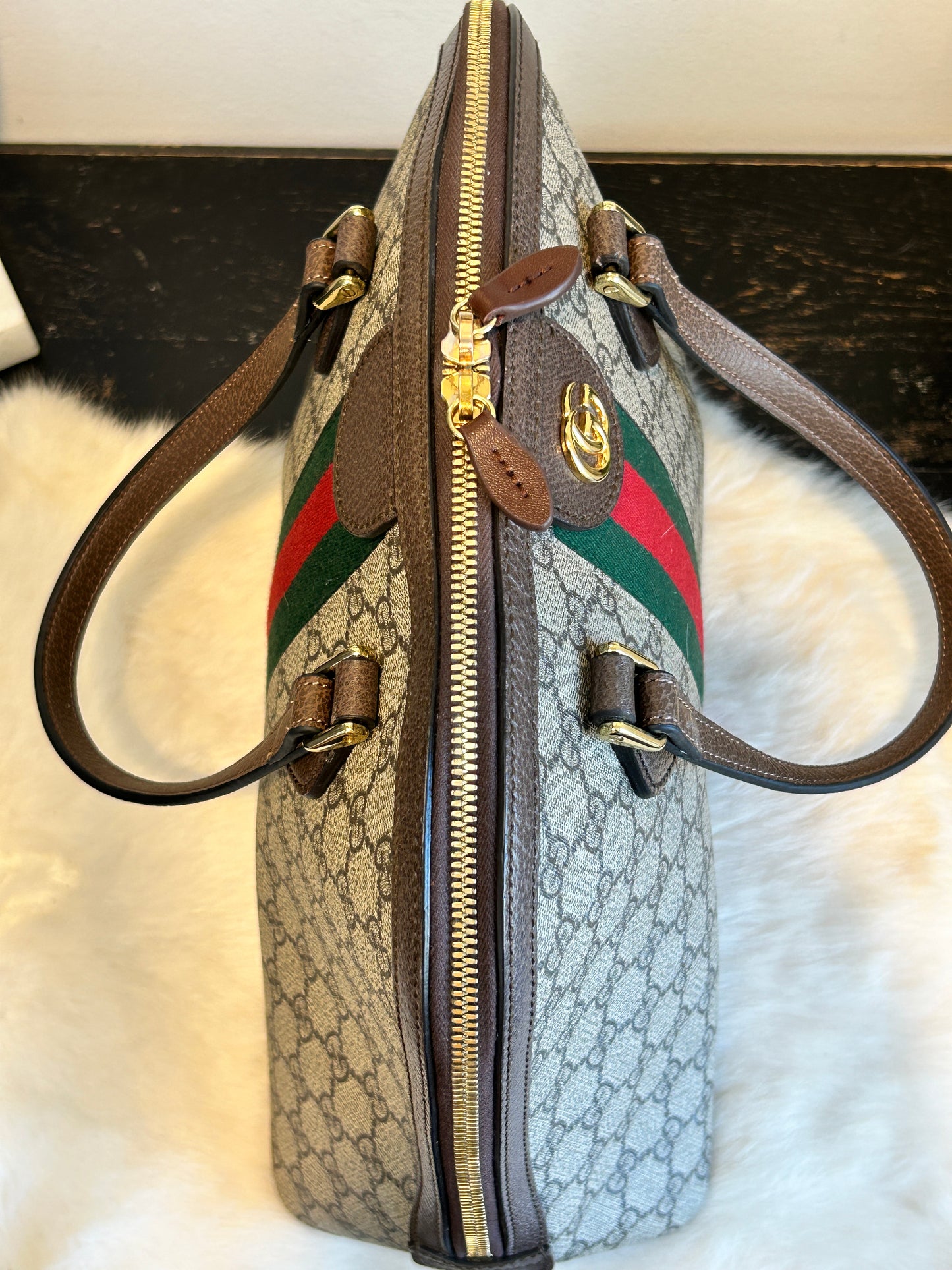 GUCCI Ophidia Supreme Canvas Round Top Medium Tote