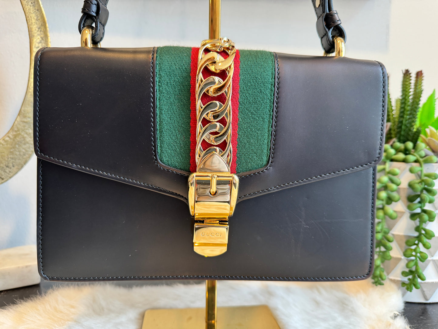 GUCCI Sylvie Small Bag Black Leather Strap