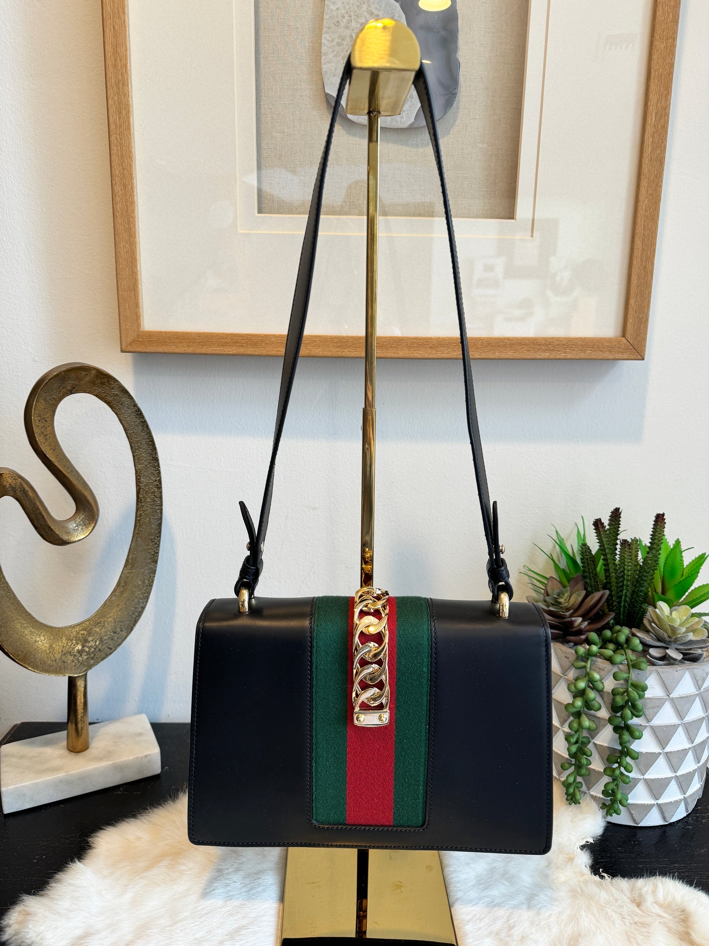 GUCCI Sylvie Small Bag Black Leather Strap