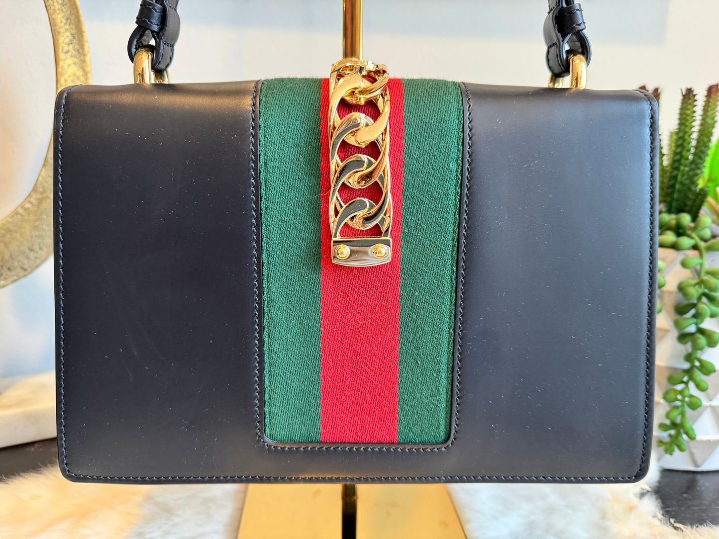 GUCCI Sylvie Small Bag Black Leather Strap