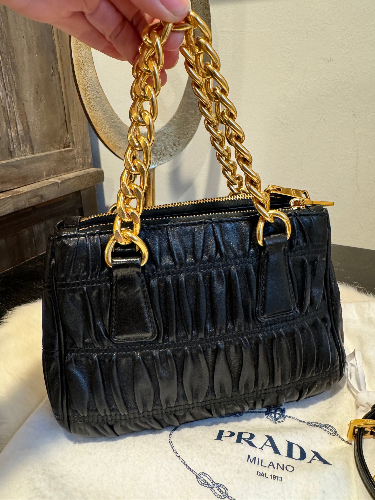 Prada Nappa Gaufre Mini Galleria Black Bag