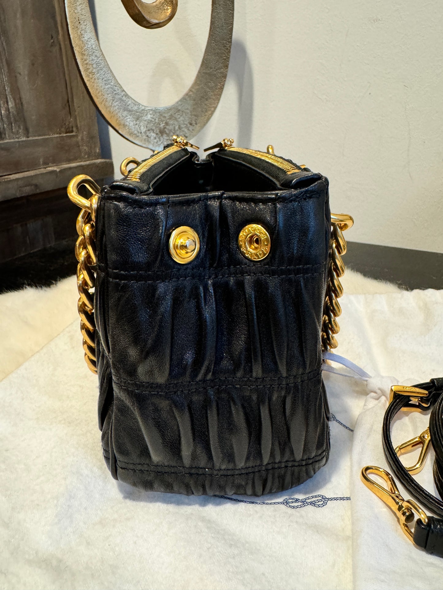 Prada Nappa Gaufre Mini Galleria Black Bag