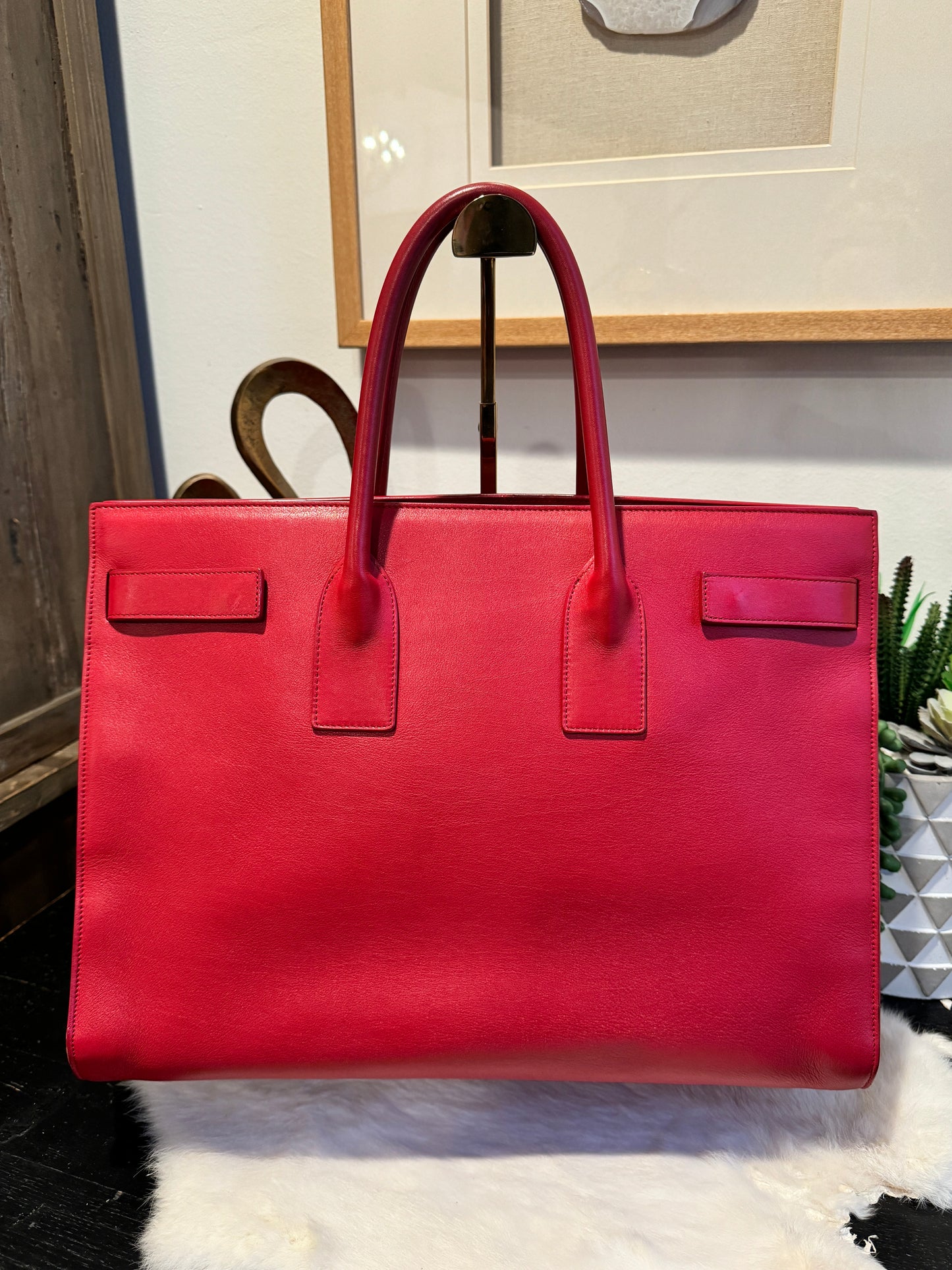 YSL Calfskin Large Sac de Jour Carryall Rouge Orient