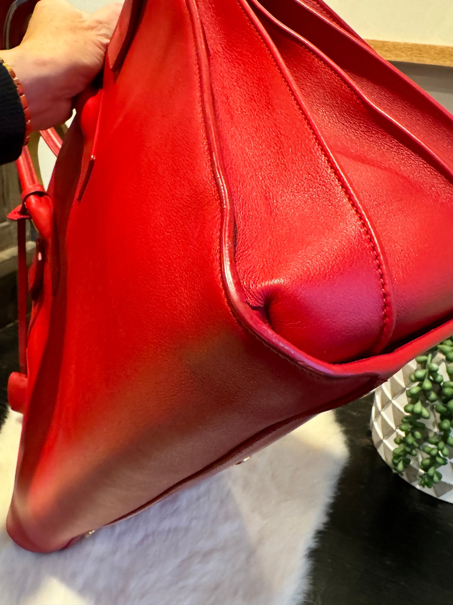 YSL Calfskin Large Sac de Jour Carryall Rouge Orient