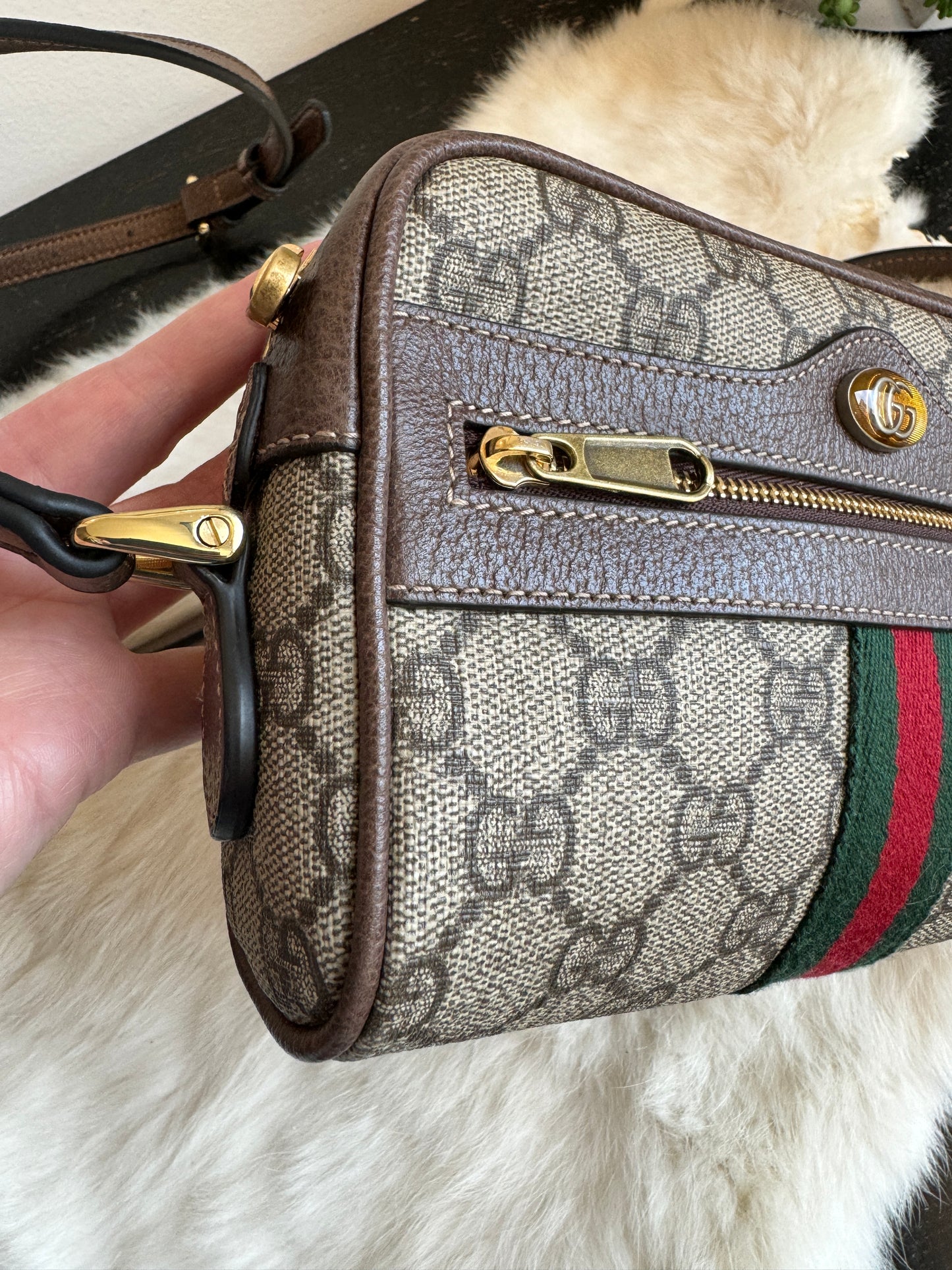 GUCCI Mini Ophidia Supreme Canvas Web Crossbody