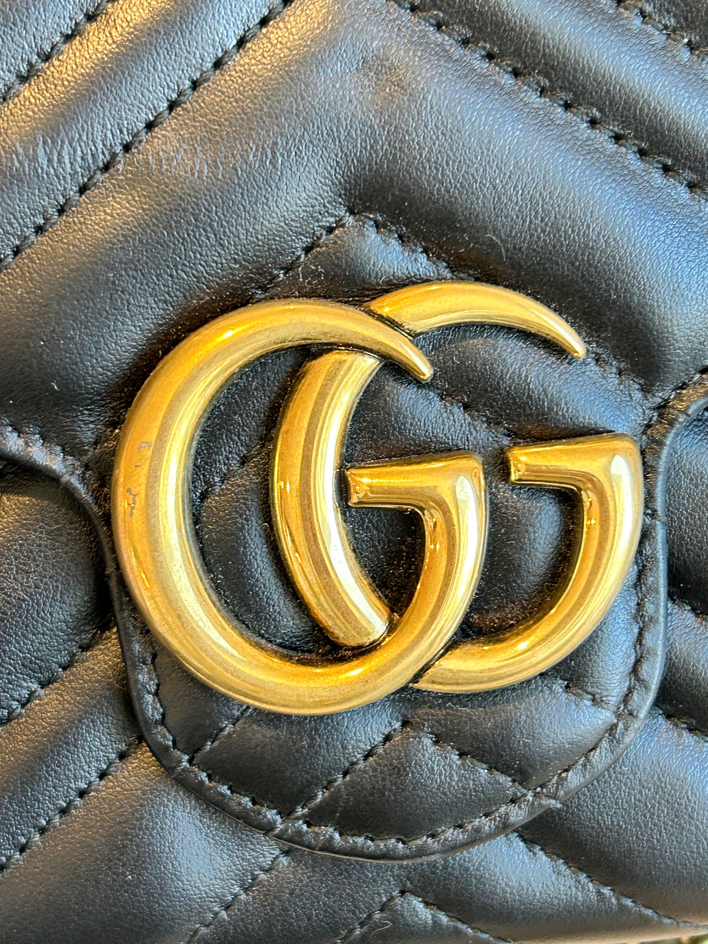 GUCCI Calfskin Matelasse GG Marmont Wallet on Chain Black