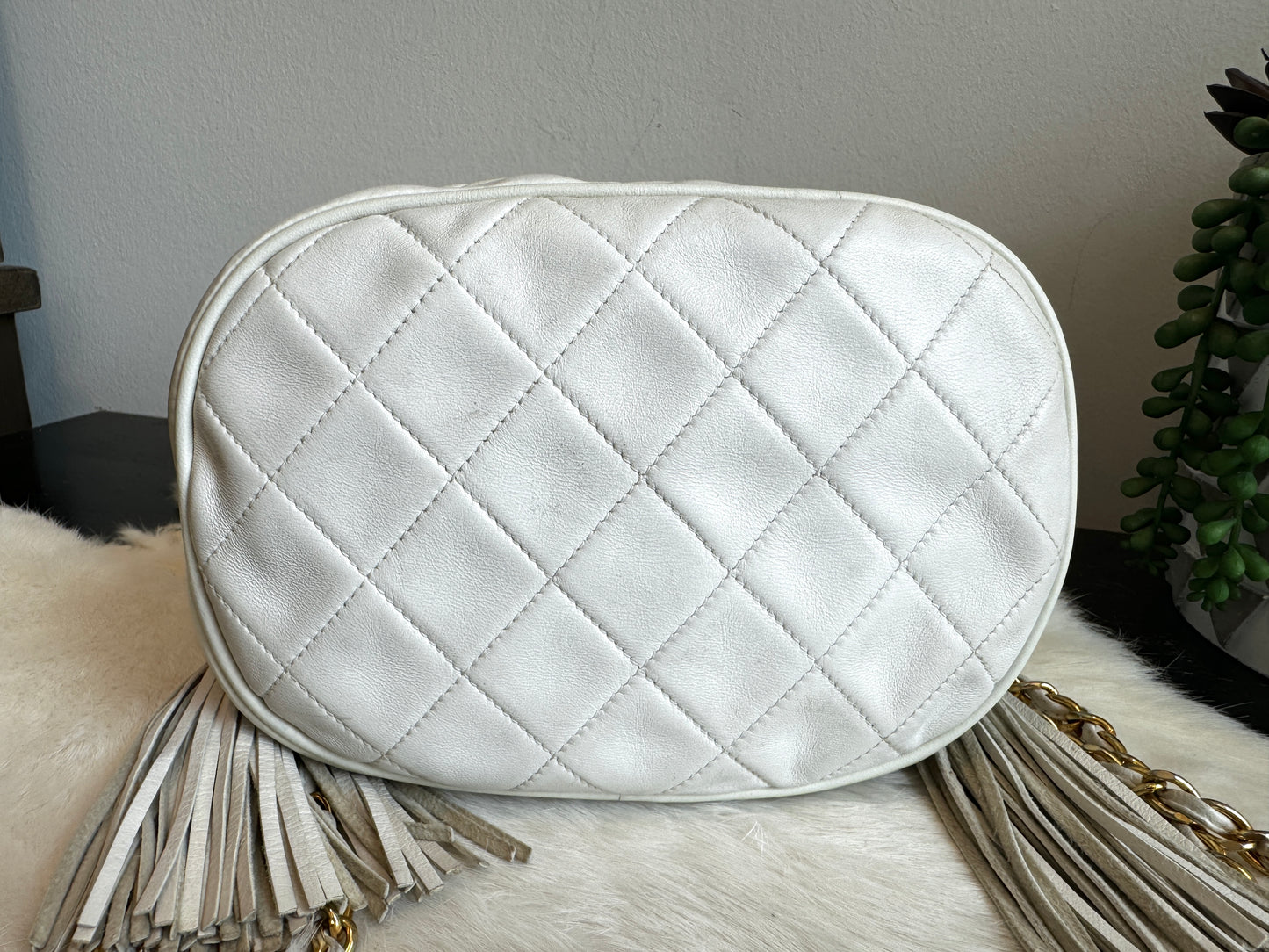 Chanel Small White Lambskin Bucket Pouch