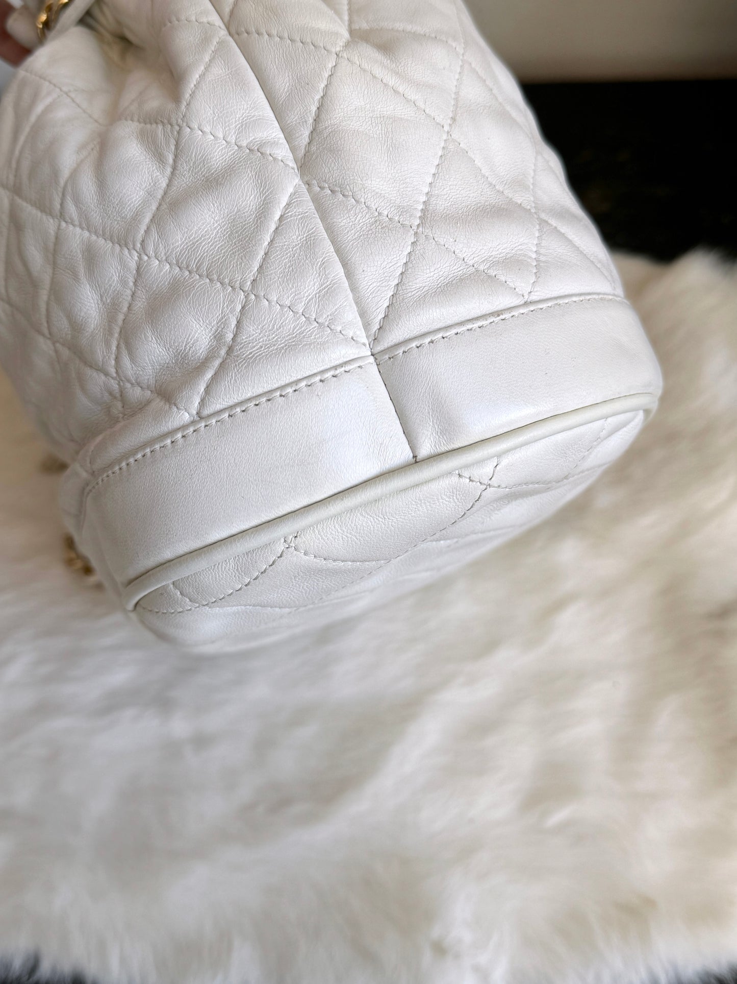 Chanel Small White Lambskin Bucket Pouch