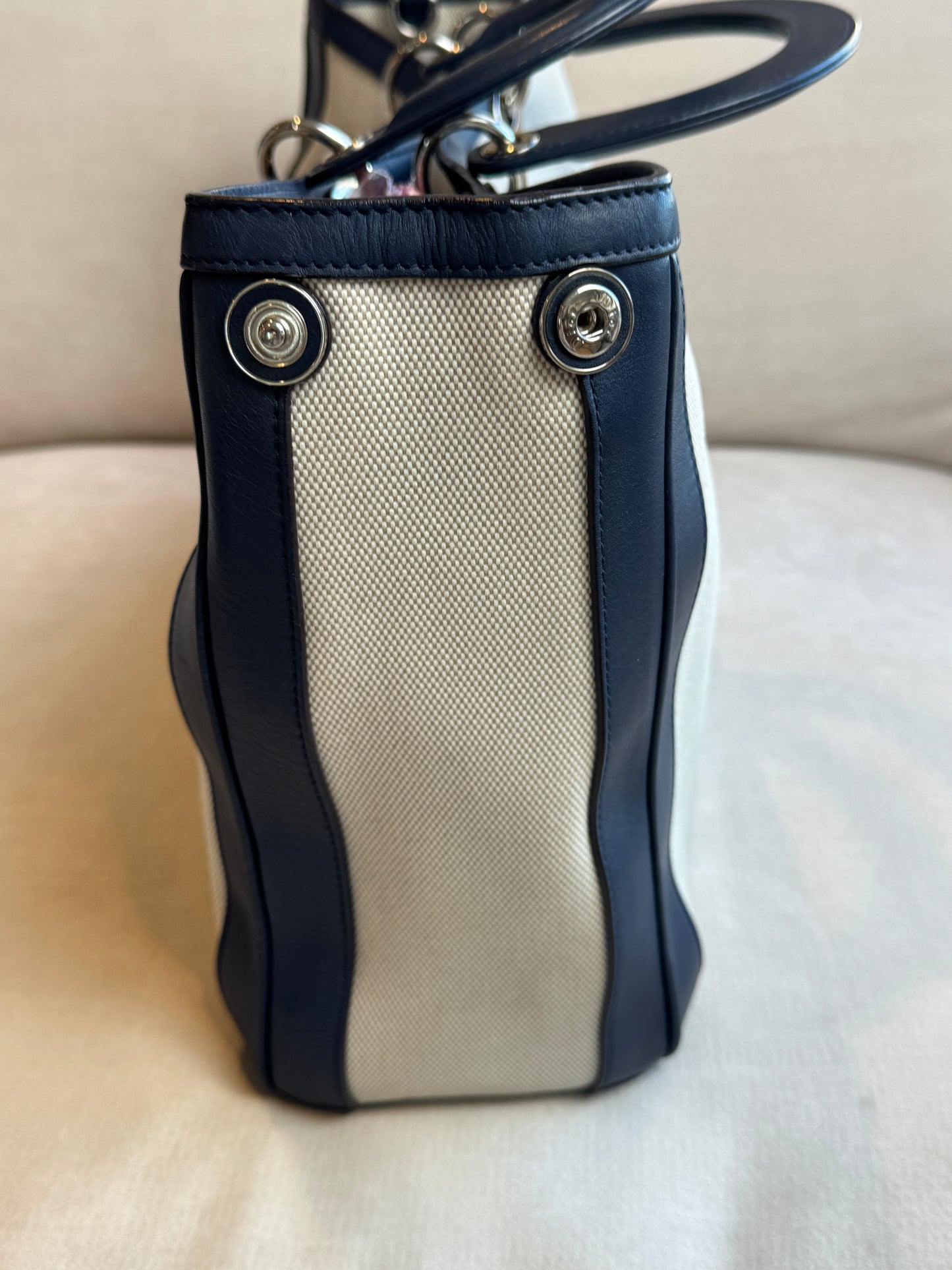 Dior Navy Canvas and Leather Large Diorissimo Tote Tan/Navy