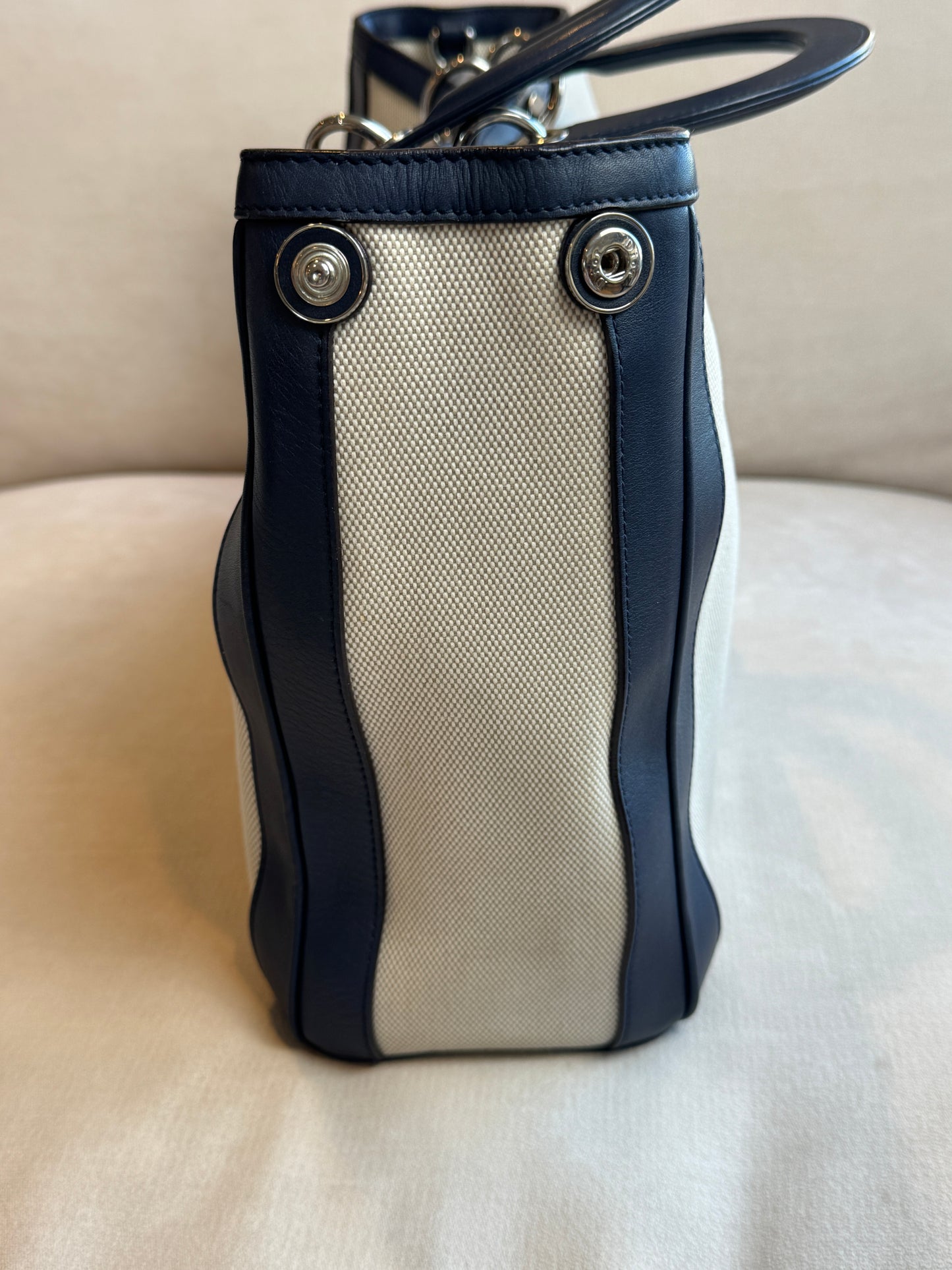 Dior Navy Canvas and Leather Large Diorissimo Tote Tan/Navy