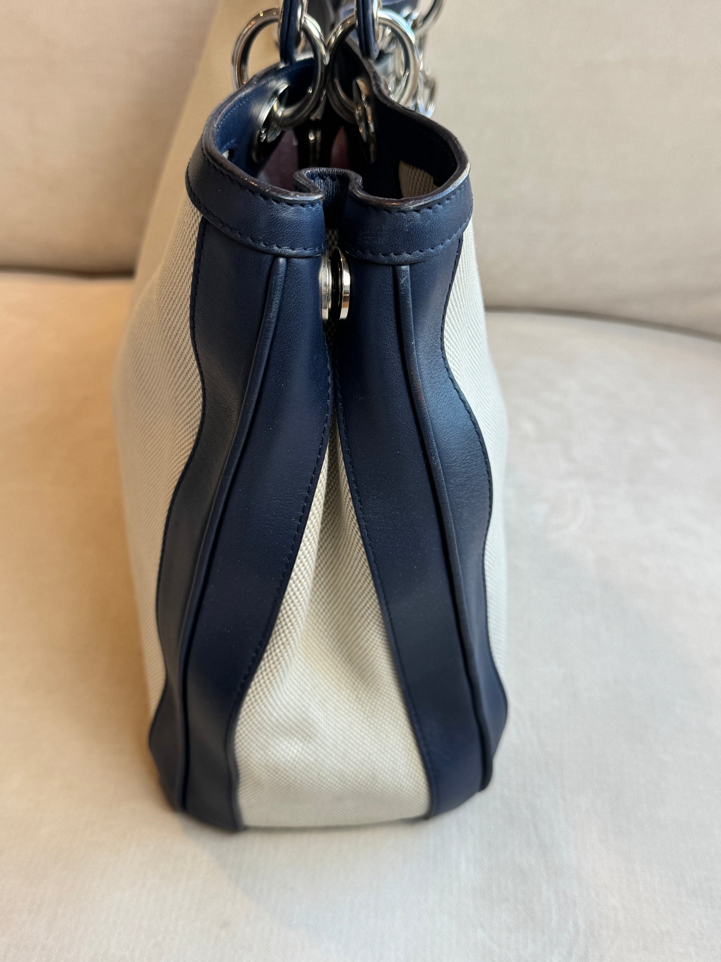 Dior Navy Canvas and Leather Large Diorissimo Tote Tan/Navy