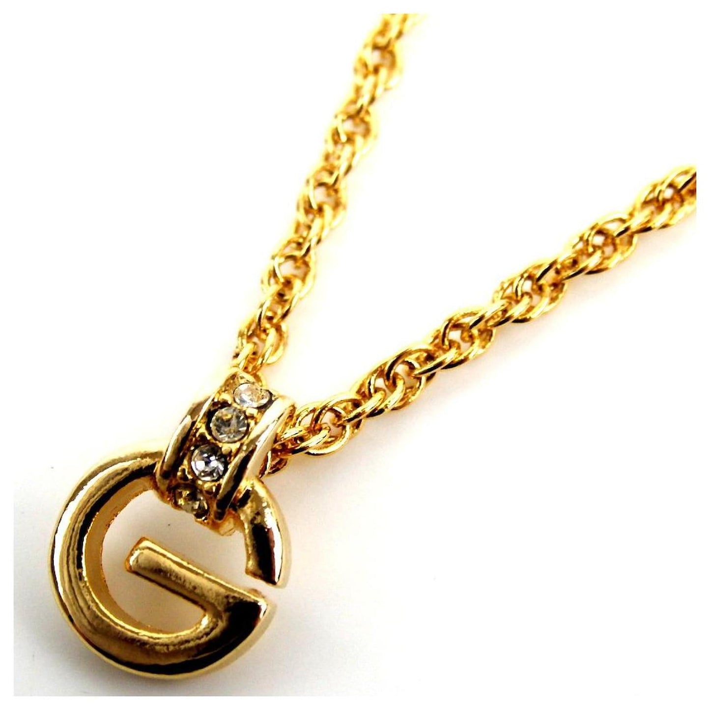 Givenchy Gold-Tone Rhinestone G Necklace Vintage Jewelry
