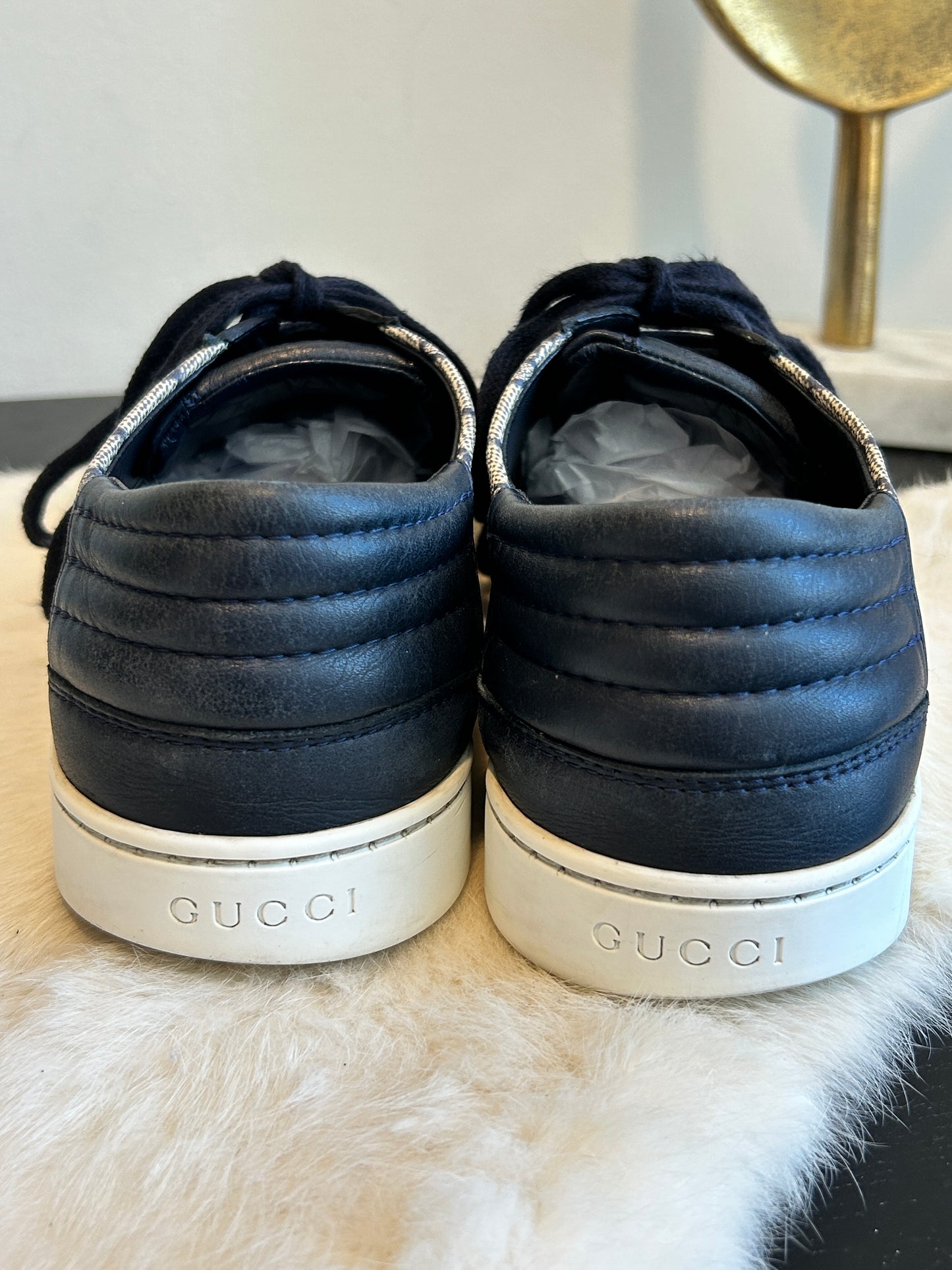 GUCCI GG Supreme Canvas Navy Sneakers Mens 7EU (40EU Women's)