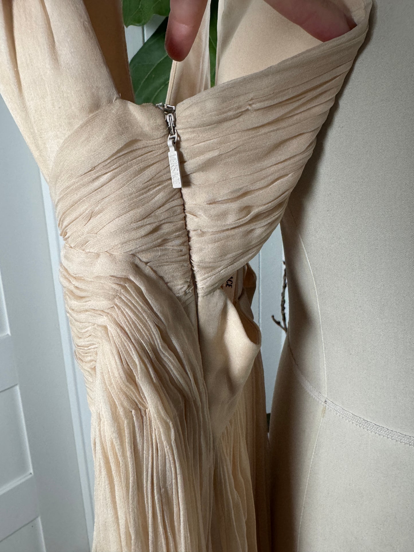 Versace Designer Couture Gown Silk Beige 38/4