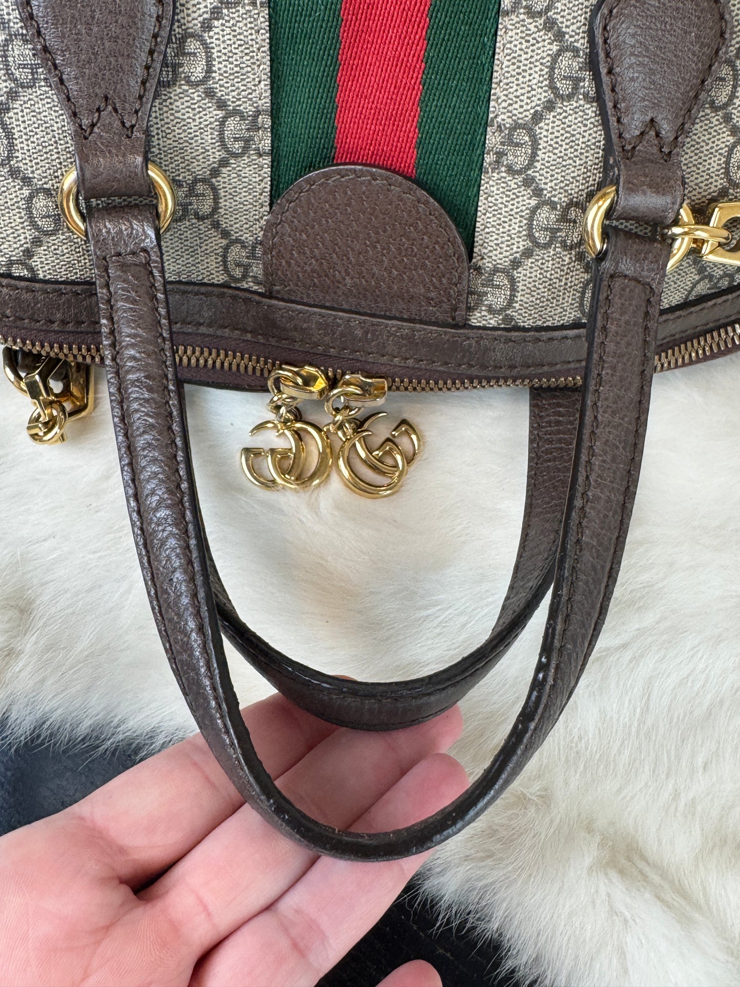 GUCCI Ophidia Supreme Canvas Round Top Medium Tote