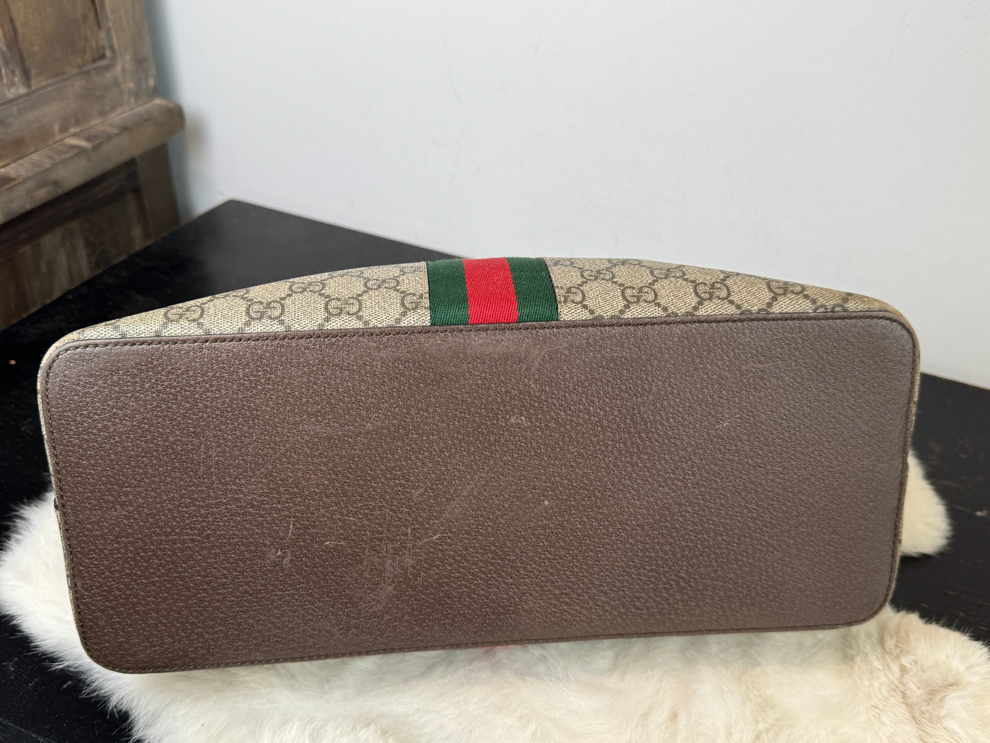 GUCCI Ophidia Supreme Canvas Round Top Medium Tote
