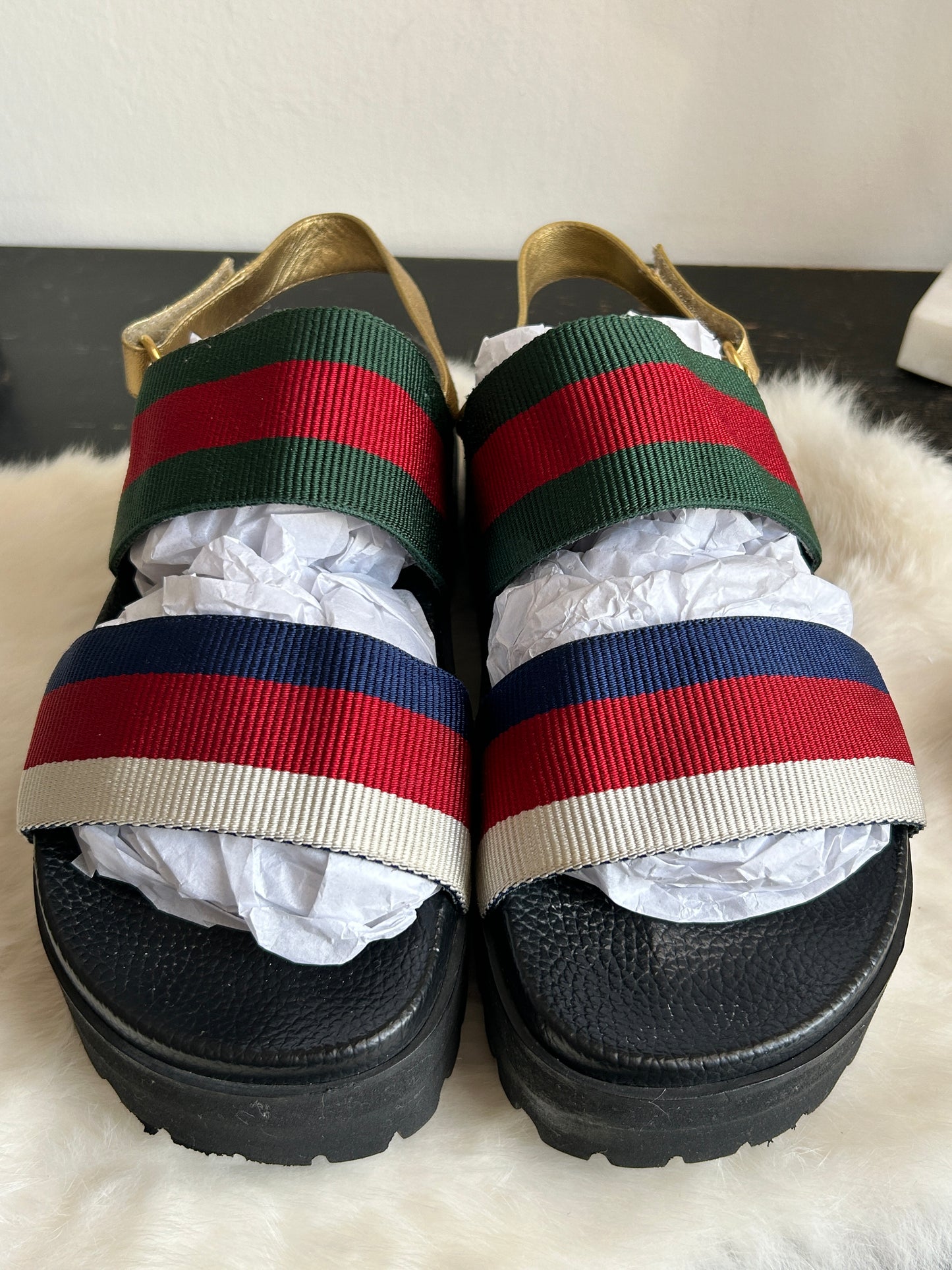 GUCCI Platform Metallic WEB Sandals Women's 39.5