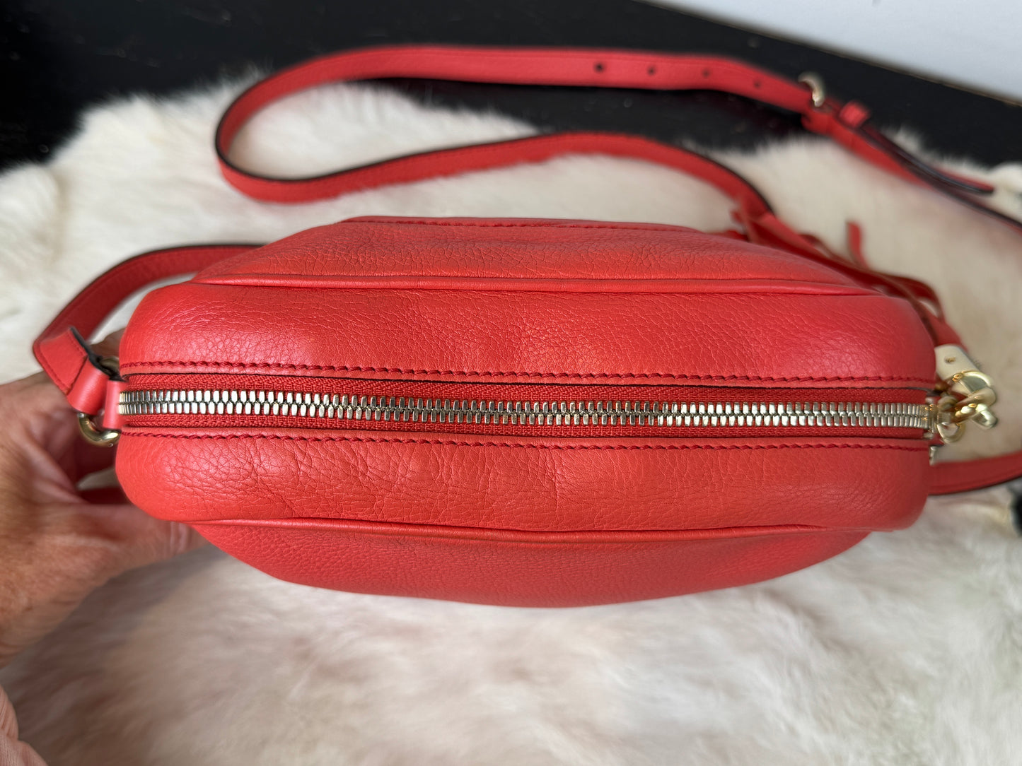 GUCCI Soho Disco Coral Pebbled Camera Bag