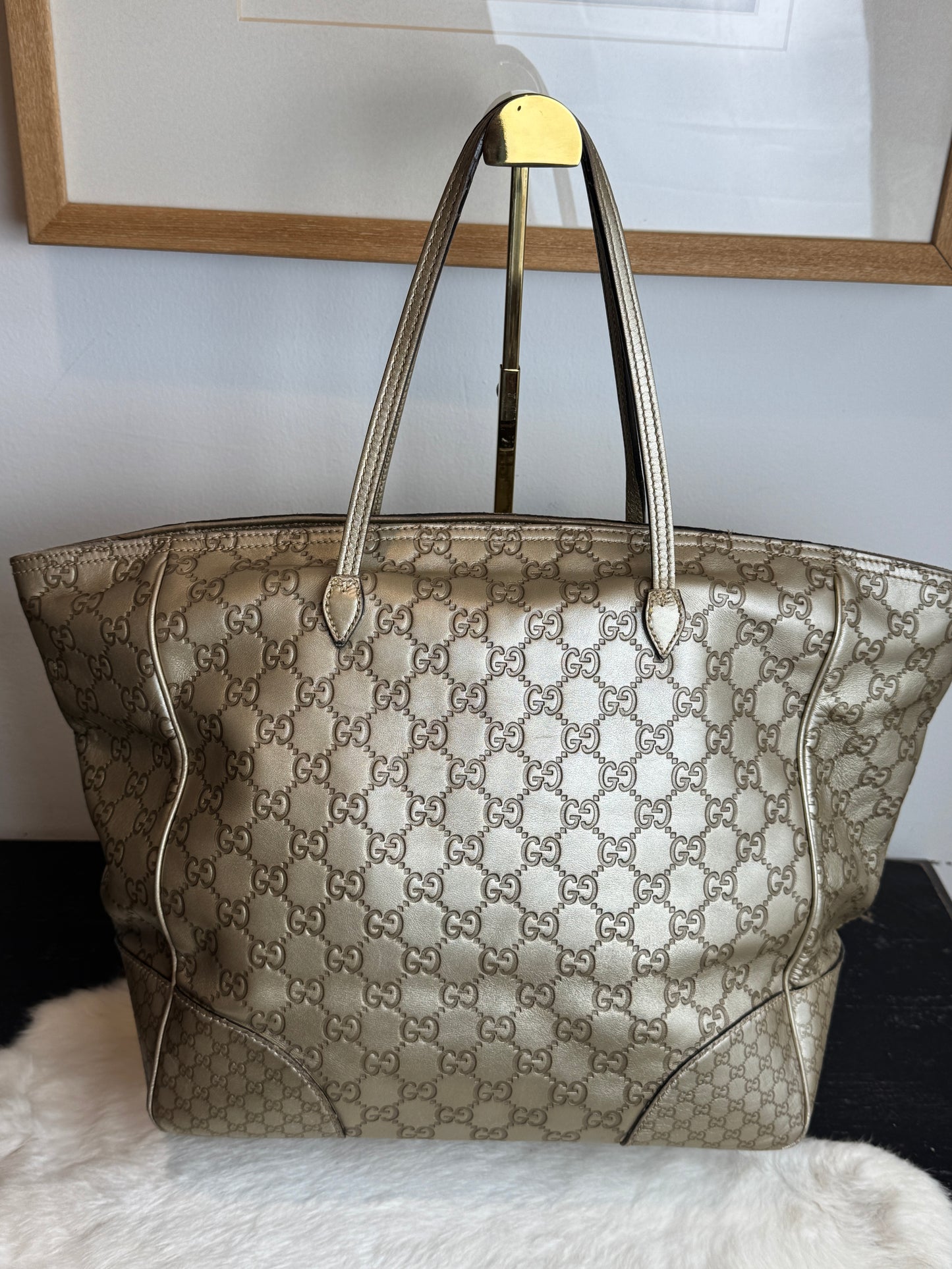 Gucci Gold All Leather Guccissima Metallic Zipper Tote