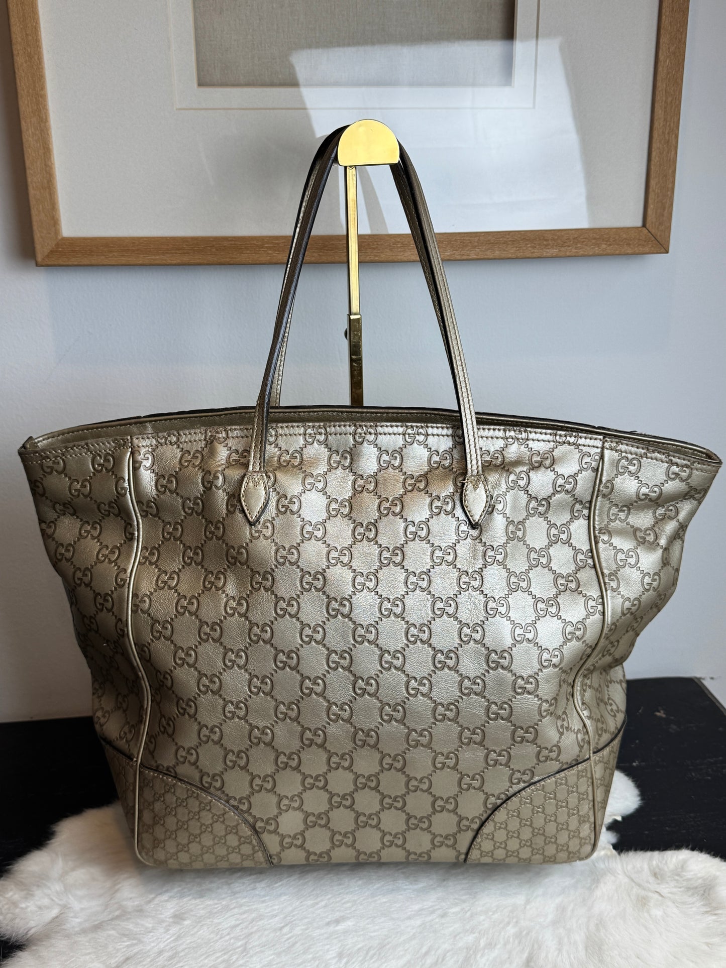 Gucci Gold All Leather Guccissima Metallic Zipper Tote