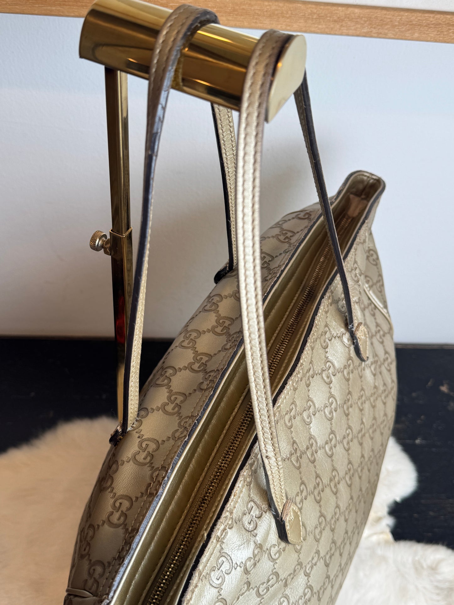 Gucci Gold All Leather Guccissima Metallic Zipper Tote
