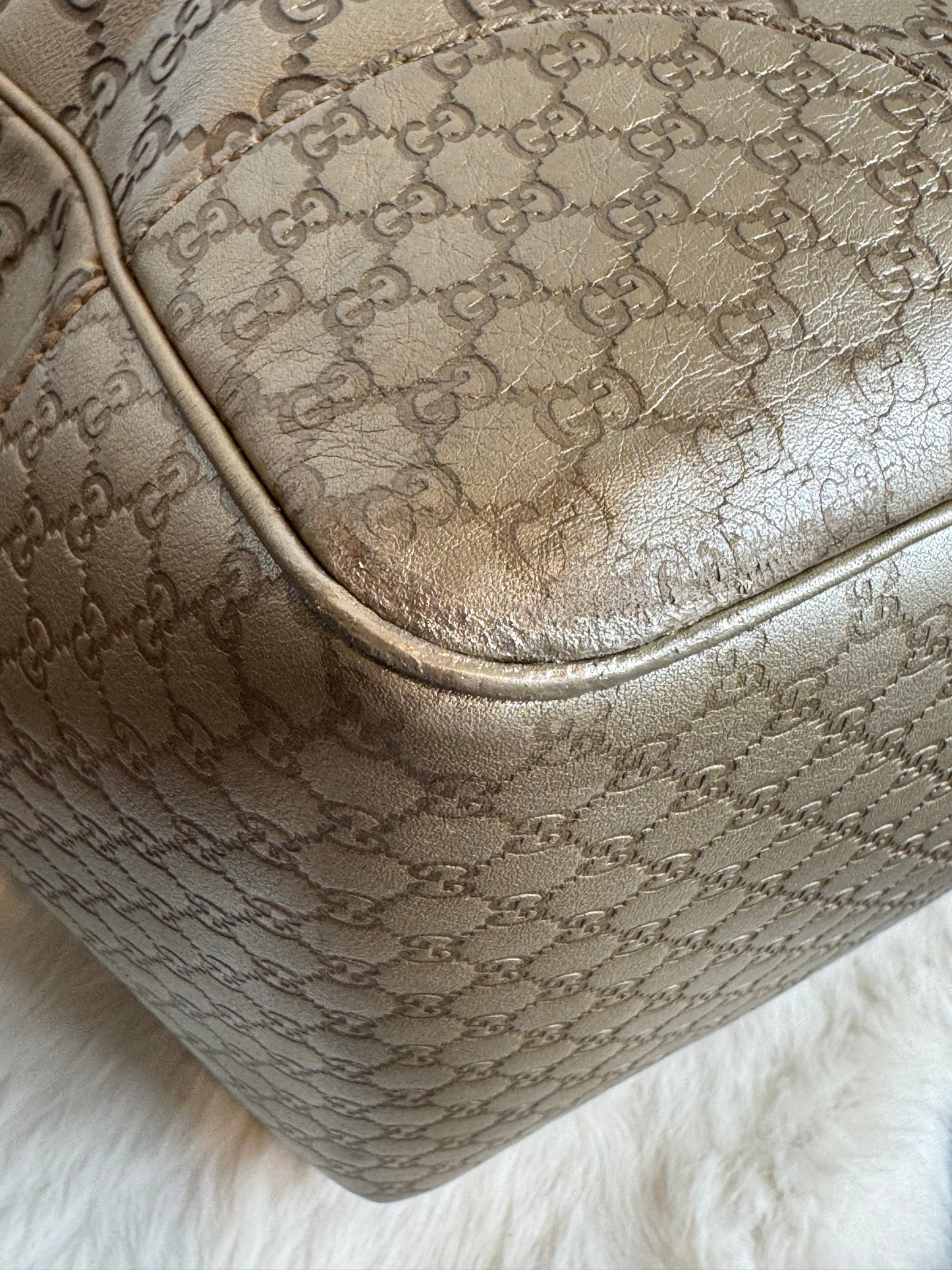 Gucci Gold All Leather Guccissima Metallic Zipper Tote