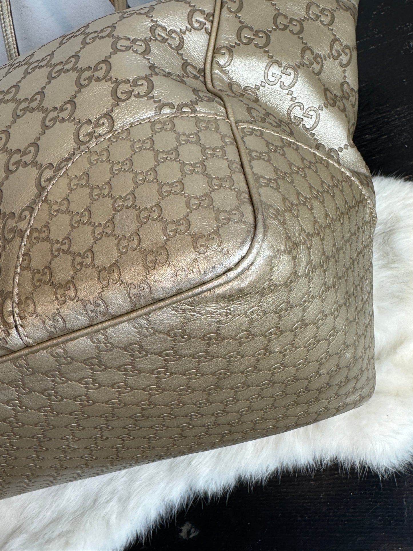 Gucci Gold All Leather Guccissima Metallic Zipper Tote