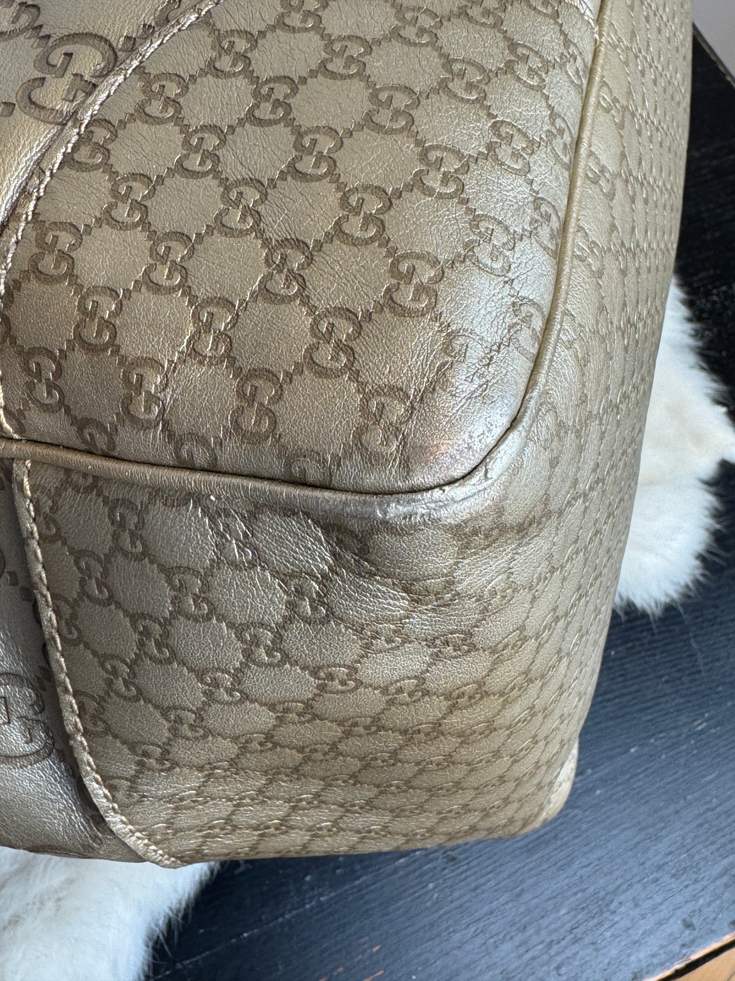 Gucci Gold All Leather Guccissima Metallic Zipper Tote