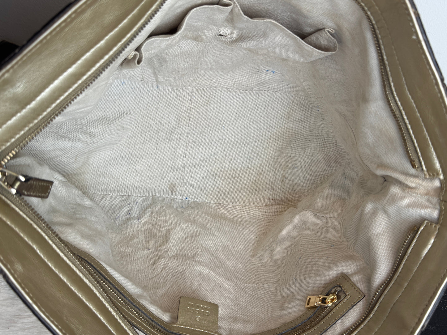 Gucci Gold All Leather Guccissima Metallic Zipper Tote