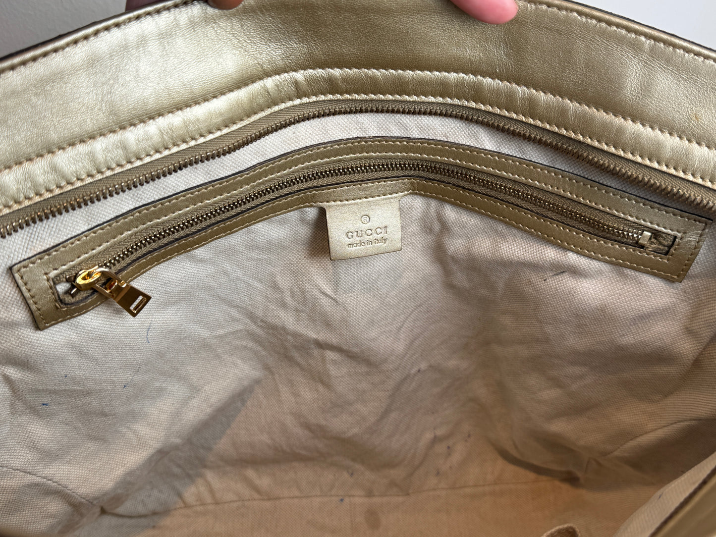 Gucci Gold All Leather Guccissima Metallic Zipper Tote