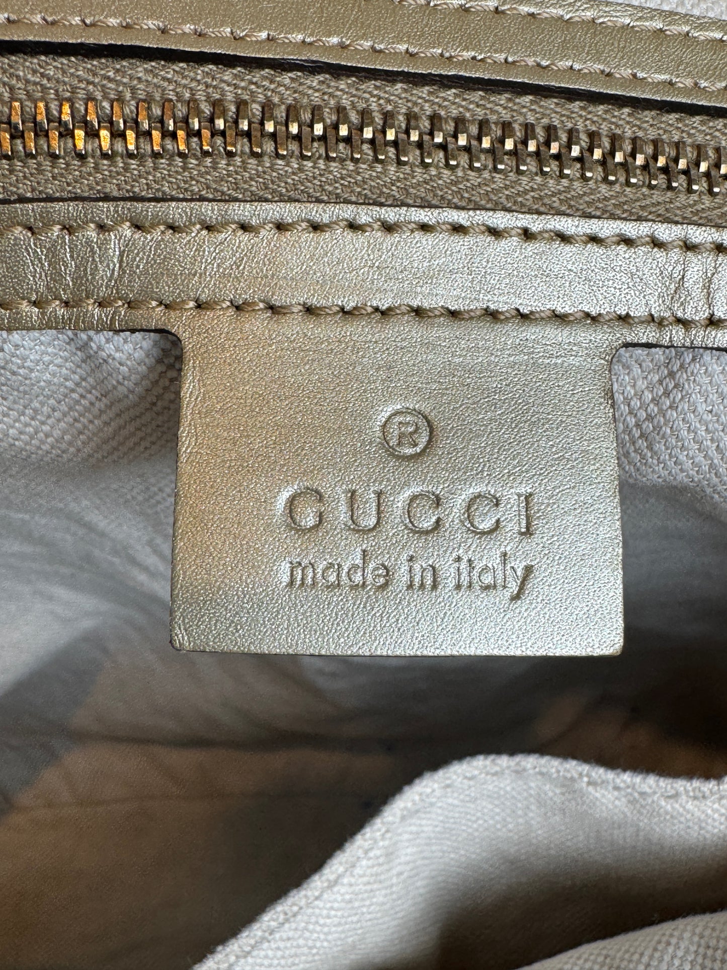 Gucci Gold All Leather Guccissima Metallic Zipper Tote