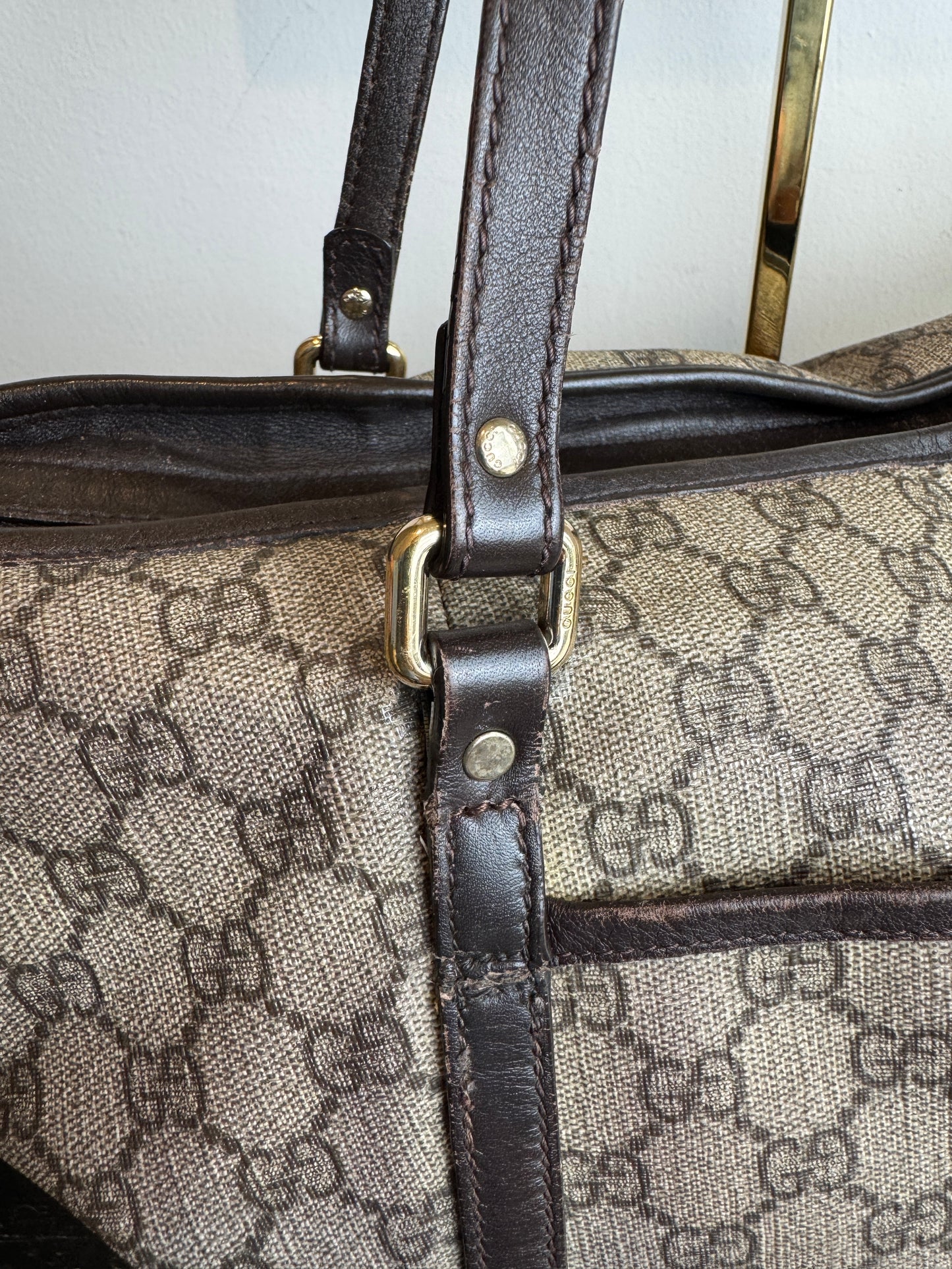 GUCCI Supreme Canvas Zip Top Dk Brown Tote