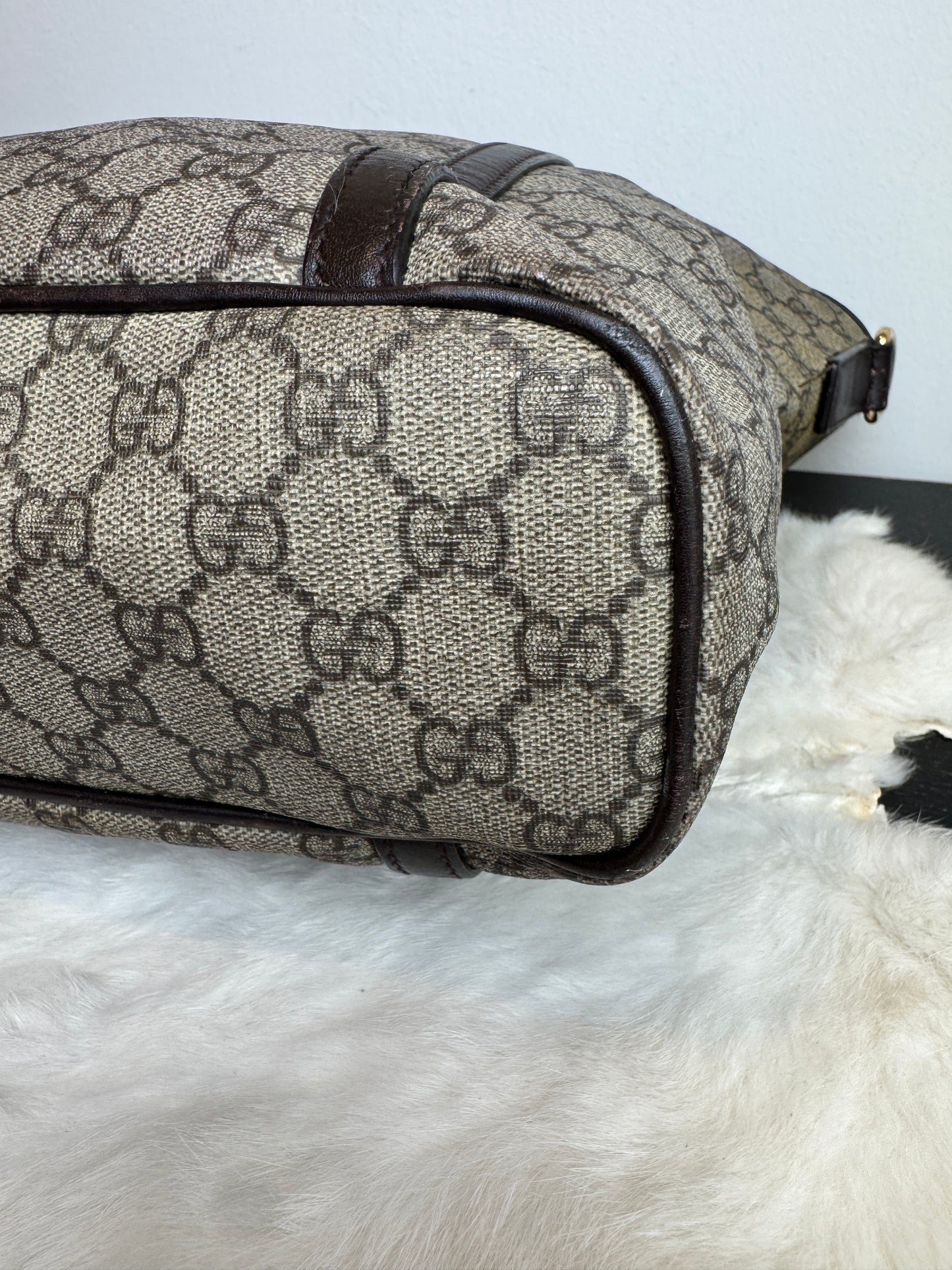 GUCCI Supreme Canvas Zip Top Dk Brown Tote